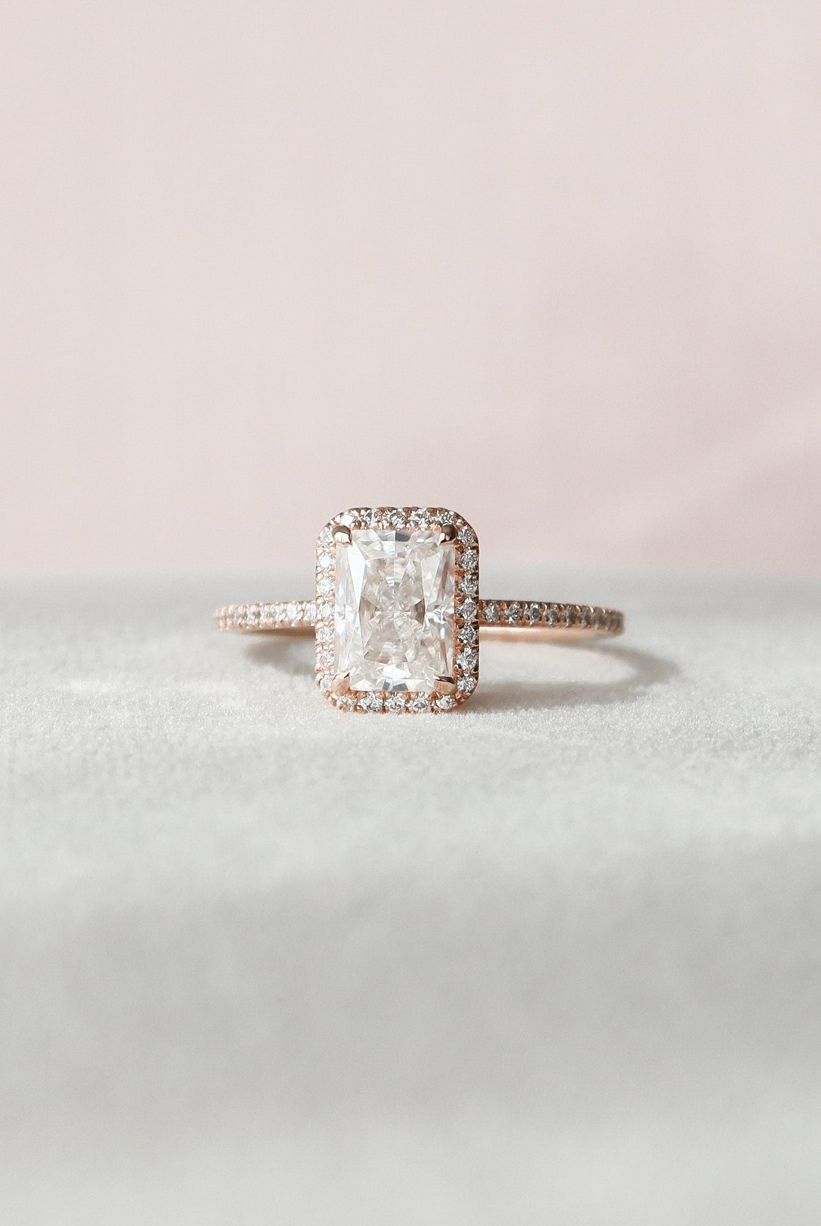 2.0CT Radiant Pave Moissanite Diamond Halo Engagement Ring