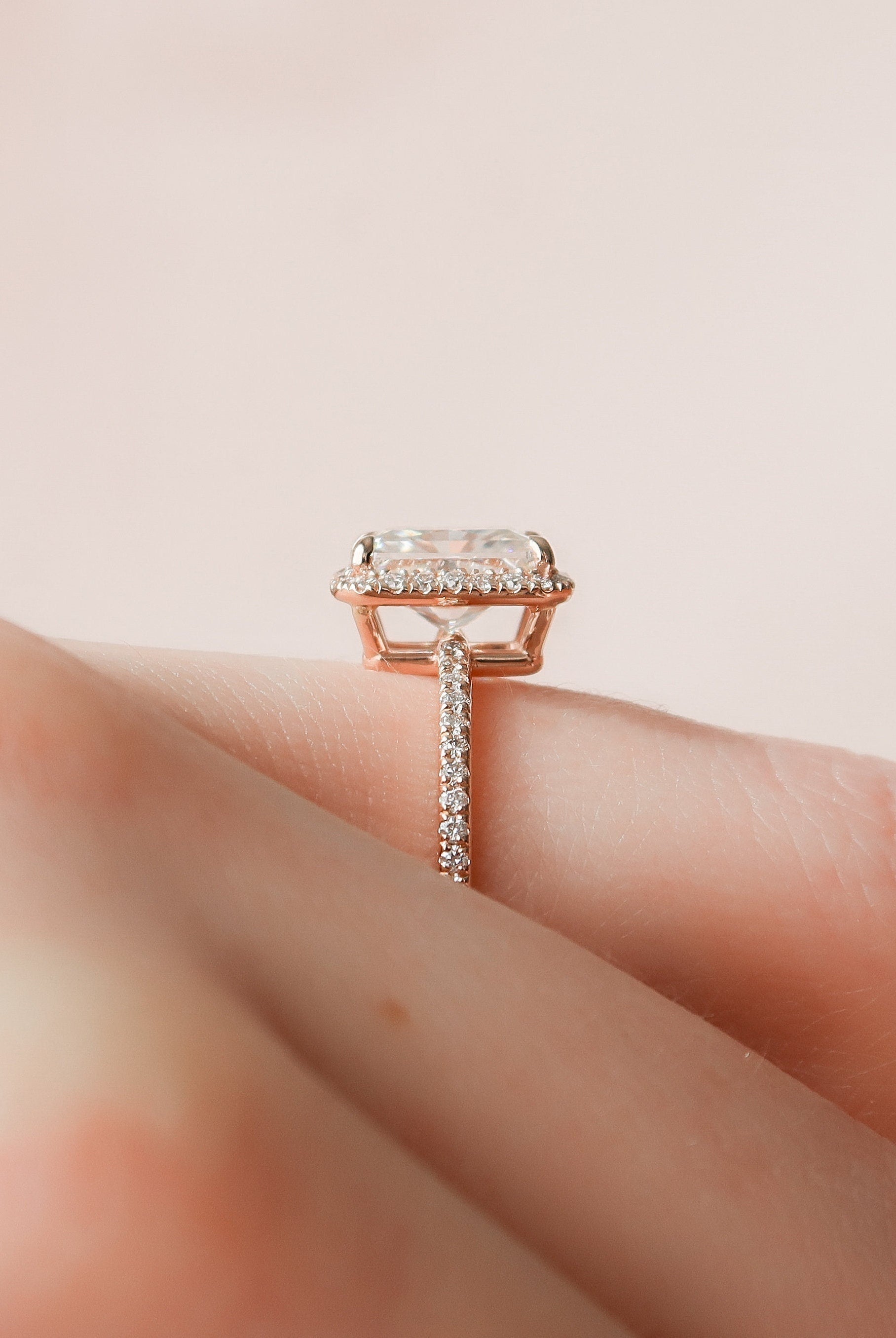 2.0CT Radiant Pave Moissanite Diamond Halo Engagement Ring