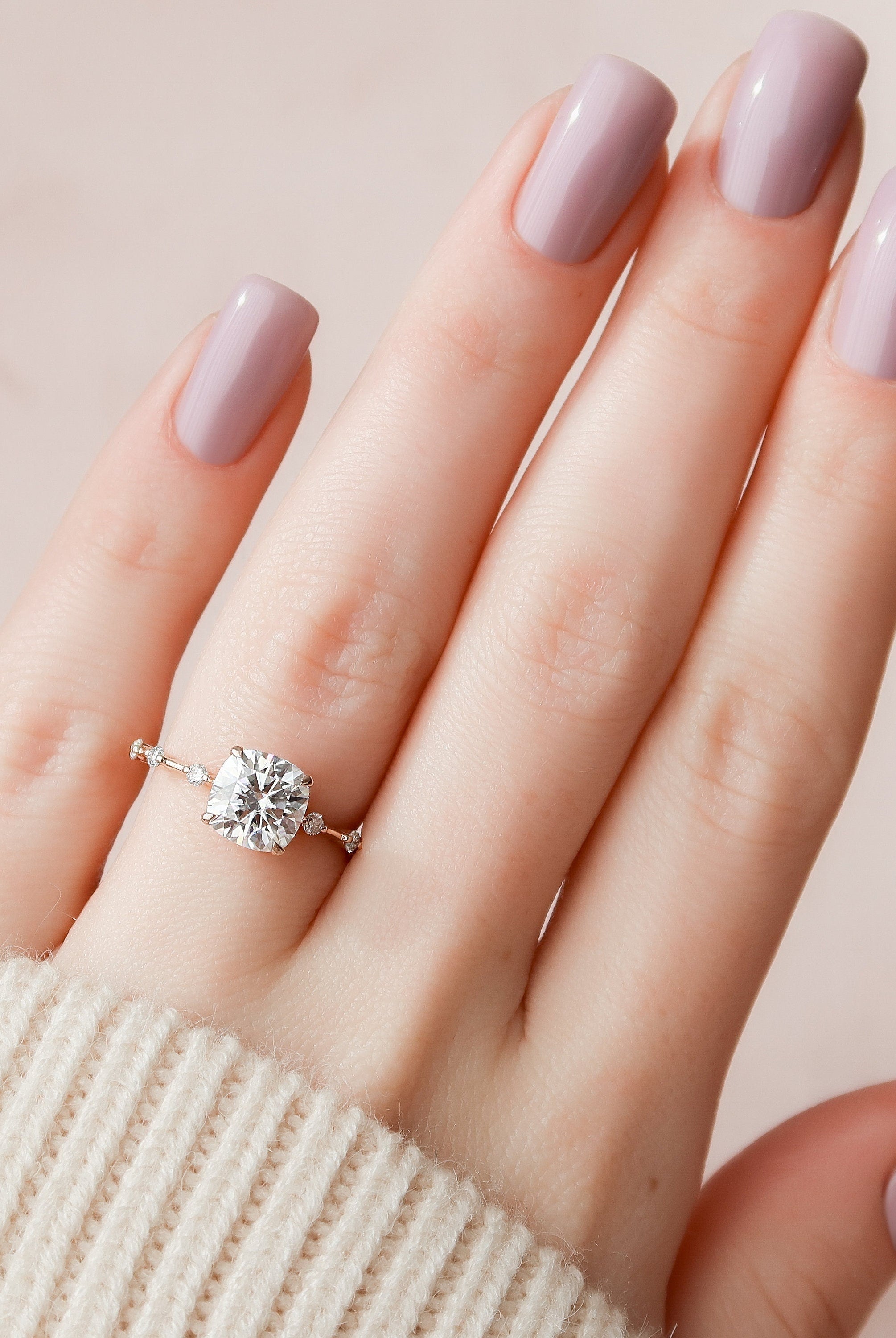 2.0CT Cushion Petite Pave Moissanite Diamond Engagement Ring For Women