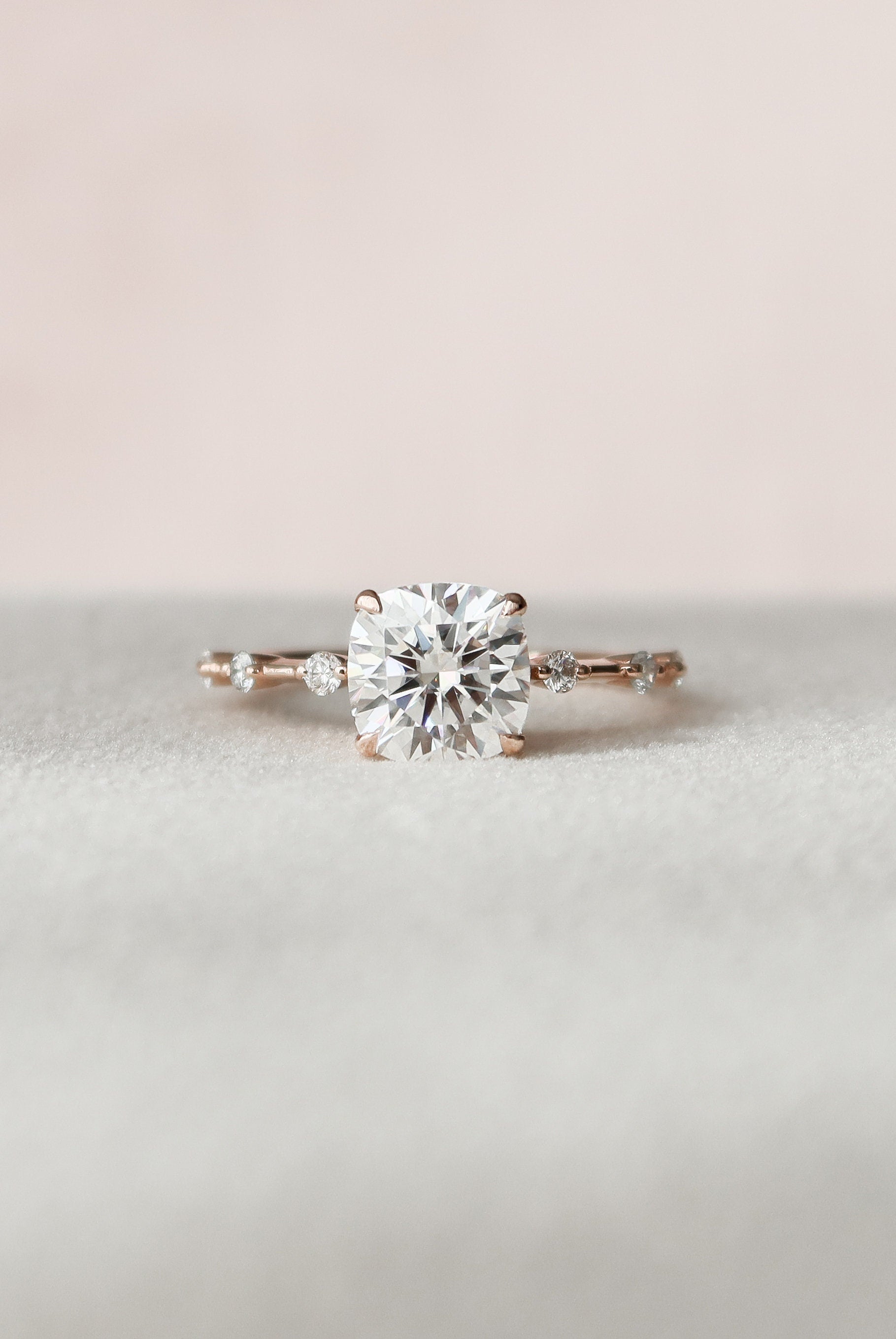 2.0CT Cushion Petite Pave Moissanite Diamond Engagement Ring For Women