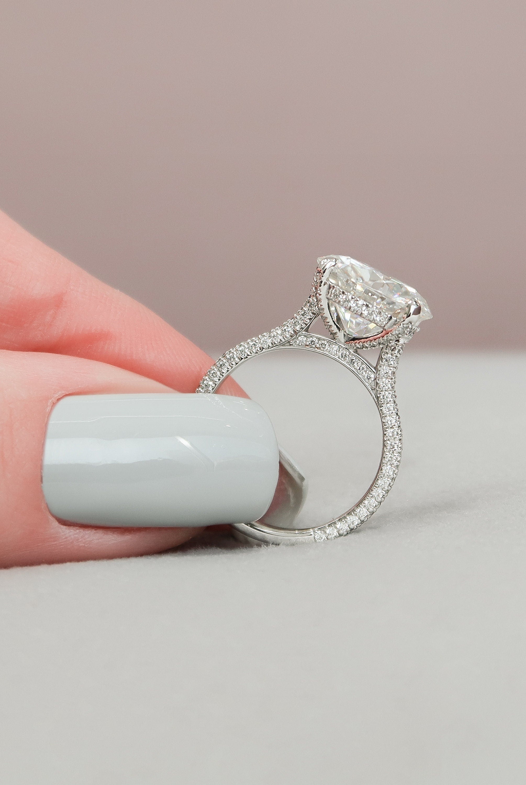 5.0CT Cathedral Set Round Three Sided Pave Moissanite Diamond Engagement Ring