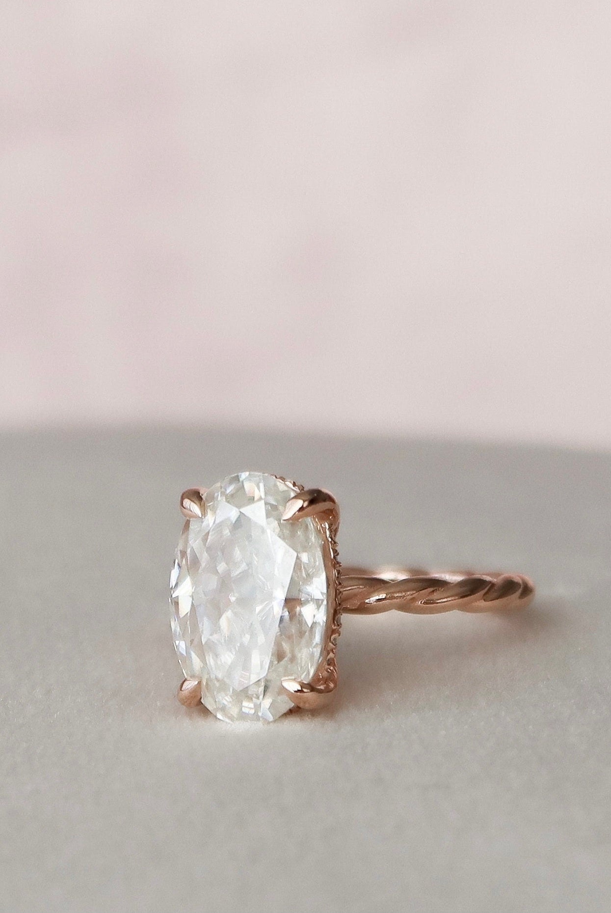 3.50CT Oval Braided Moissanite Diamond Hidden Halo Engagement Ring