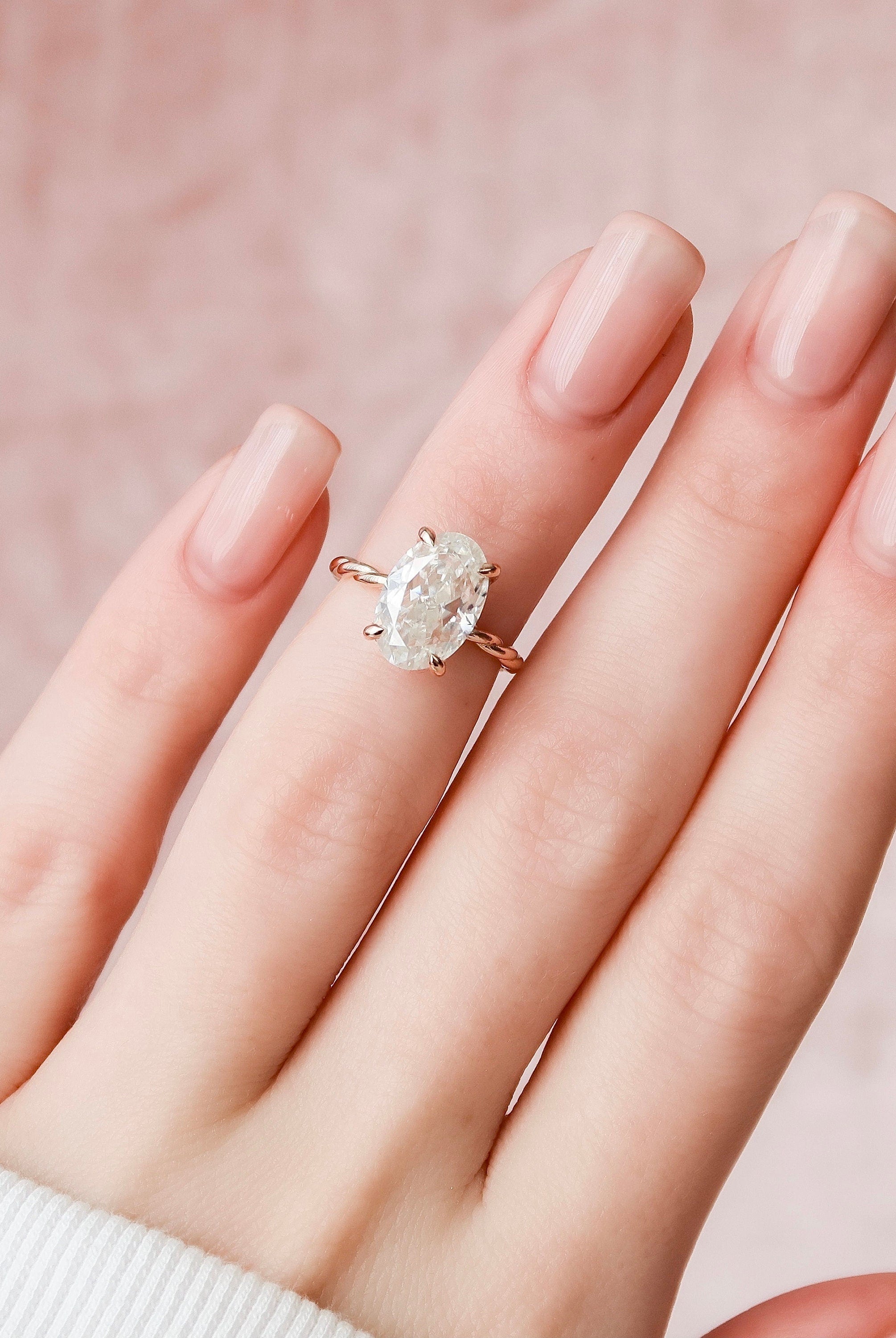 3.50CT Oval Braided Moissanite Diamond Hidden Halo Engagement Ring