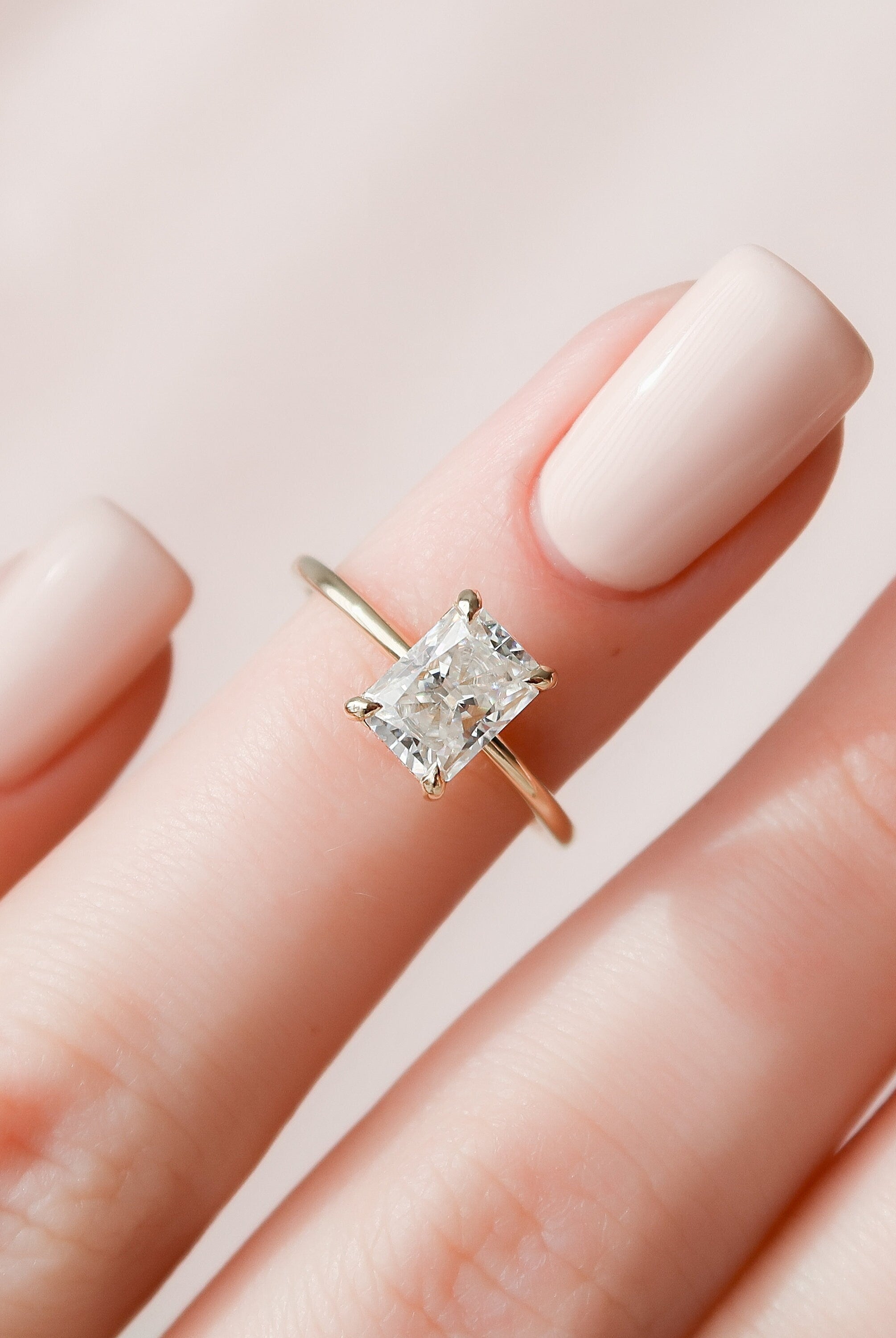 1.50CT Radiant Hidden Halo Moissanite Diamond Solitaire Engagement Ring