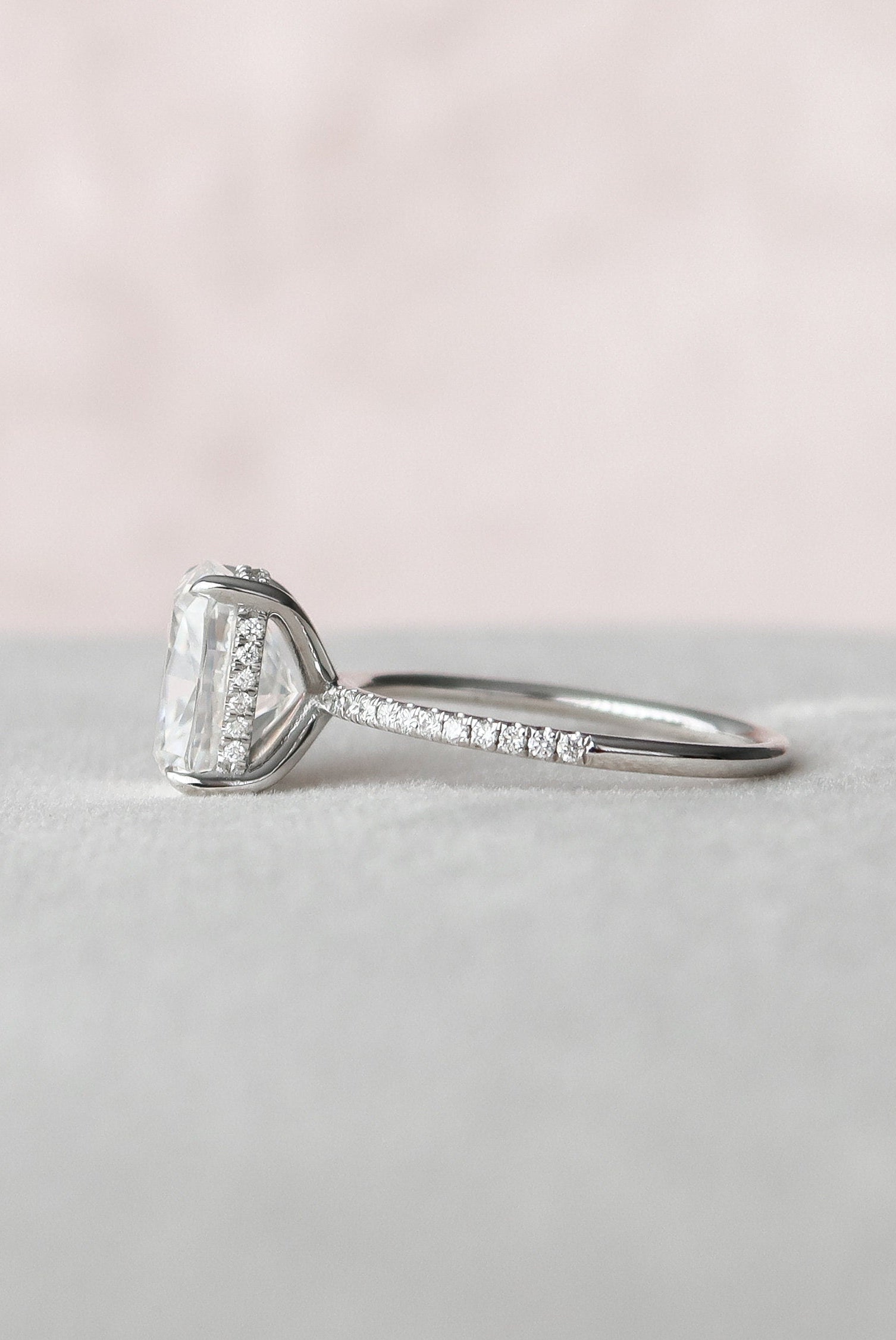 4.0CT Elongated Cushion Pave Moissanite Diamond Hidden Halo Engagement Ring