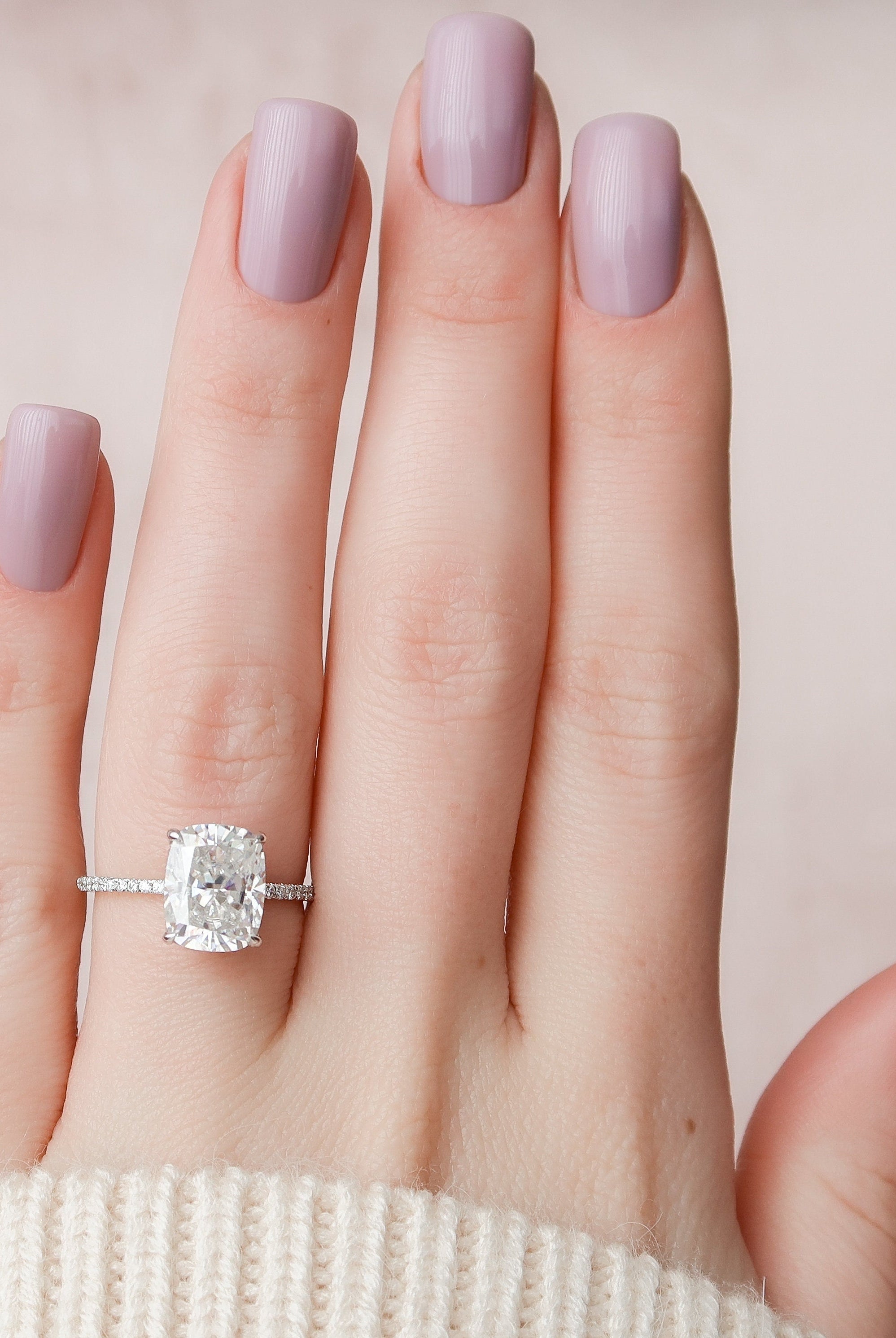 4.0CT Elongated Cushion Pave Moissanite Diamond Hidden Halo Engagement Ring
