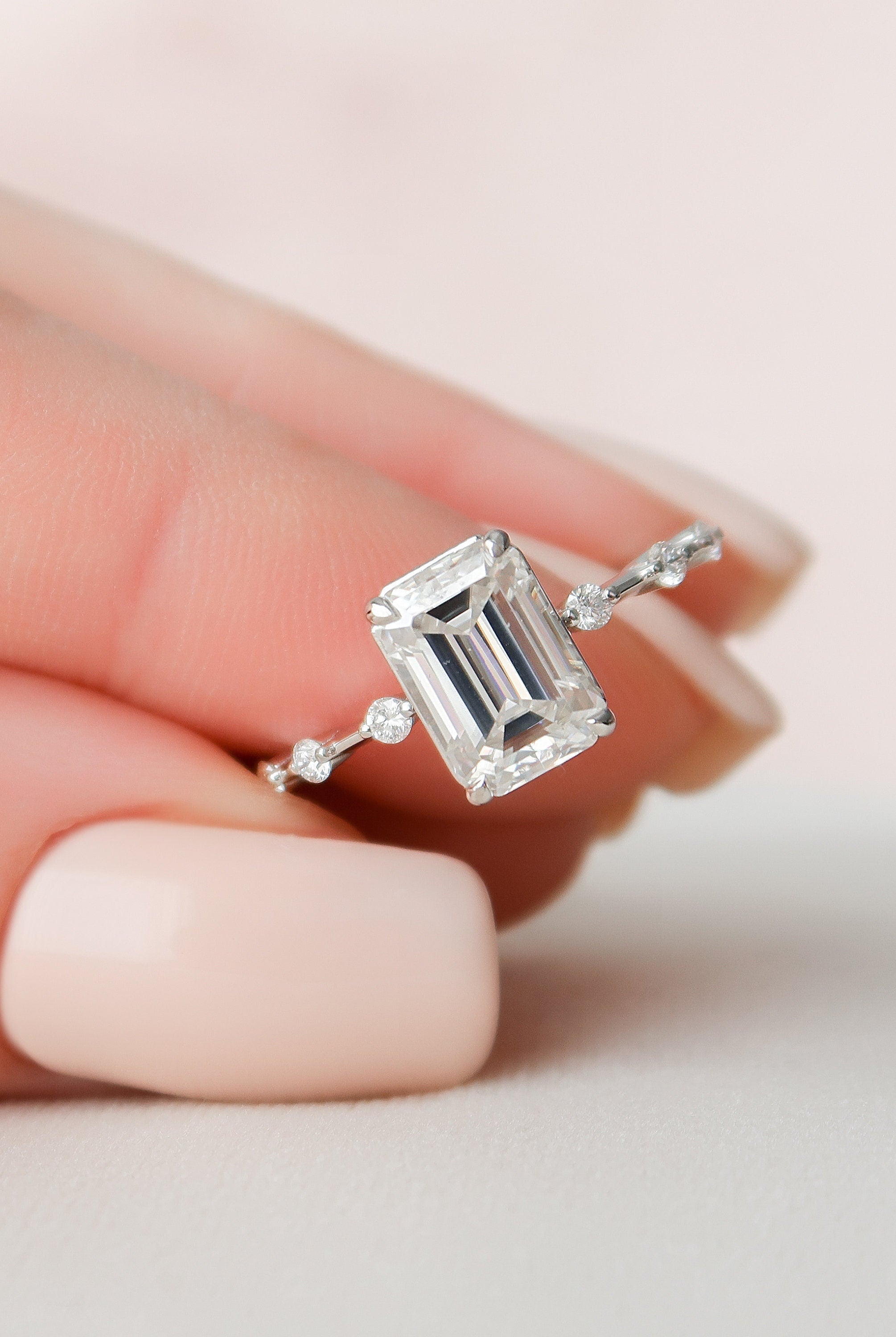 2.50CT Emerald Cut Solitaire Moissanite Engagement Ring
