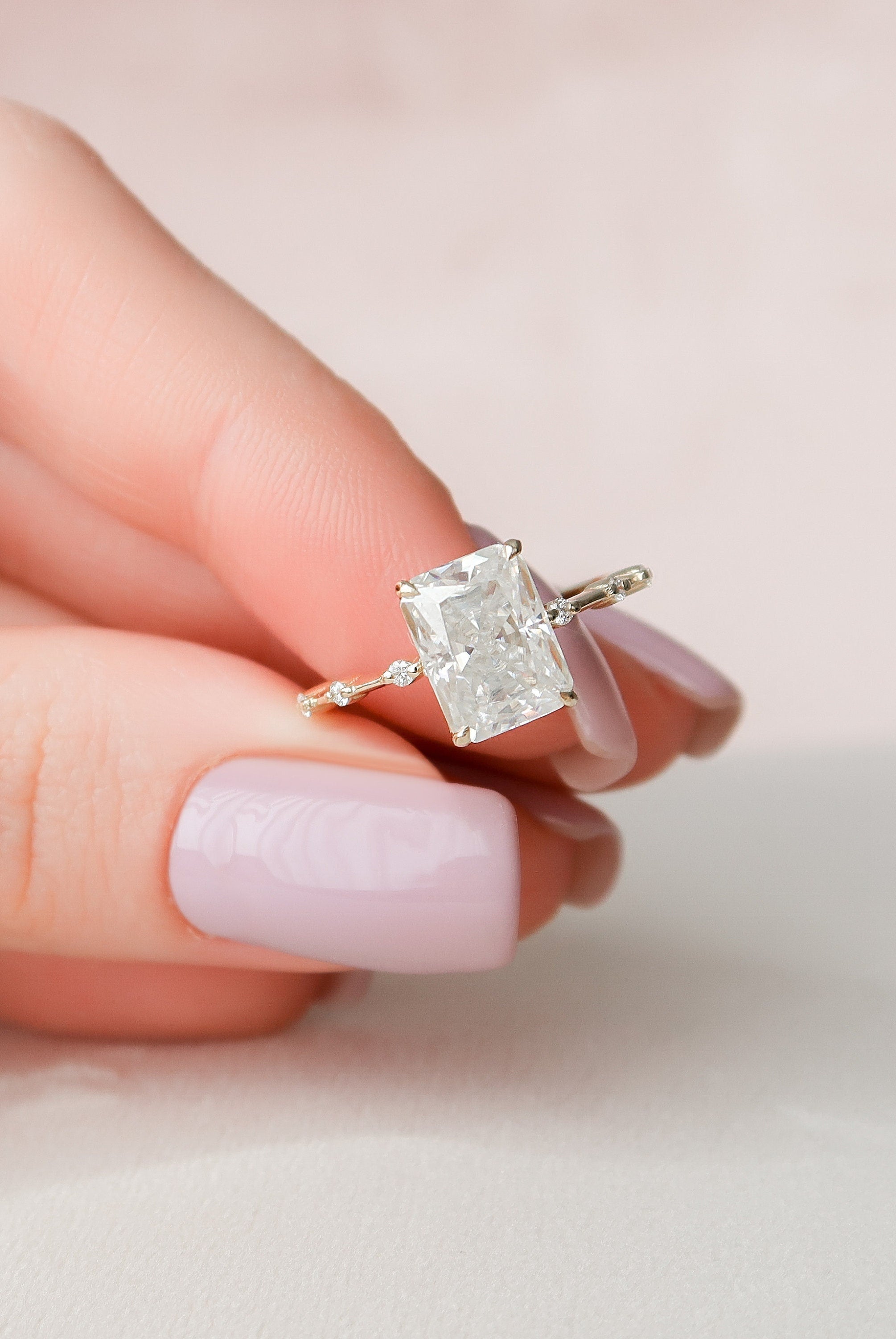 3.50CT Radiant Petite Pave Moissanite Diamond Engagement Ring