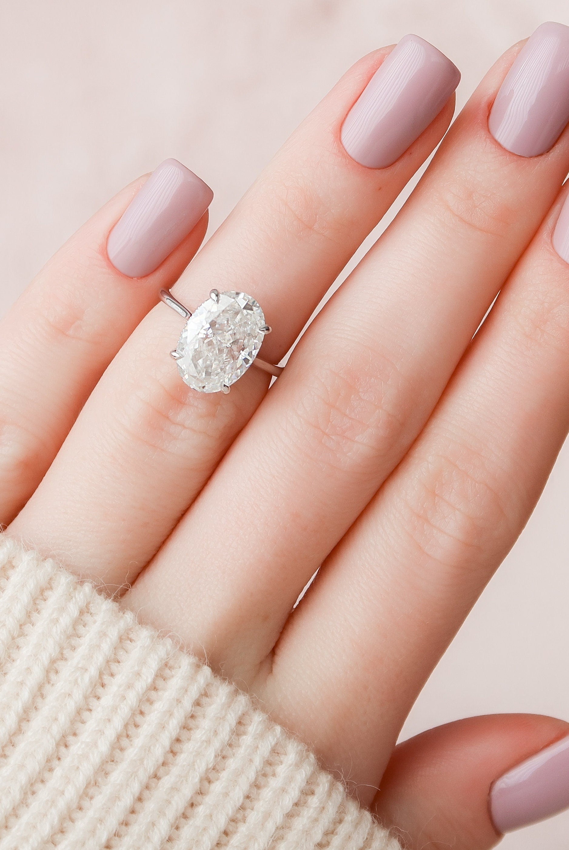 5.0CT Oval Cut Hidden Halo Moissanite Engagement Ring