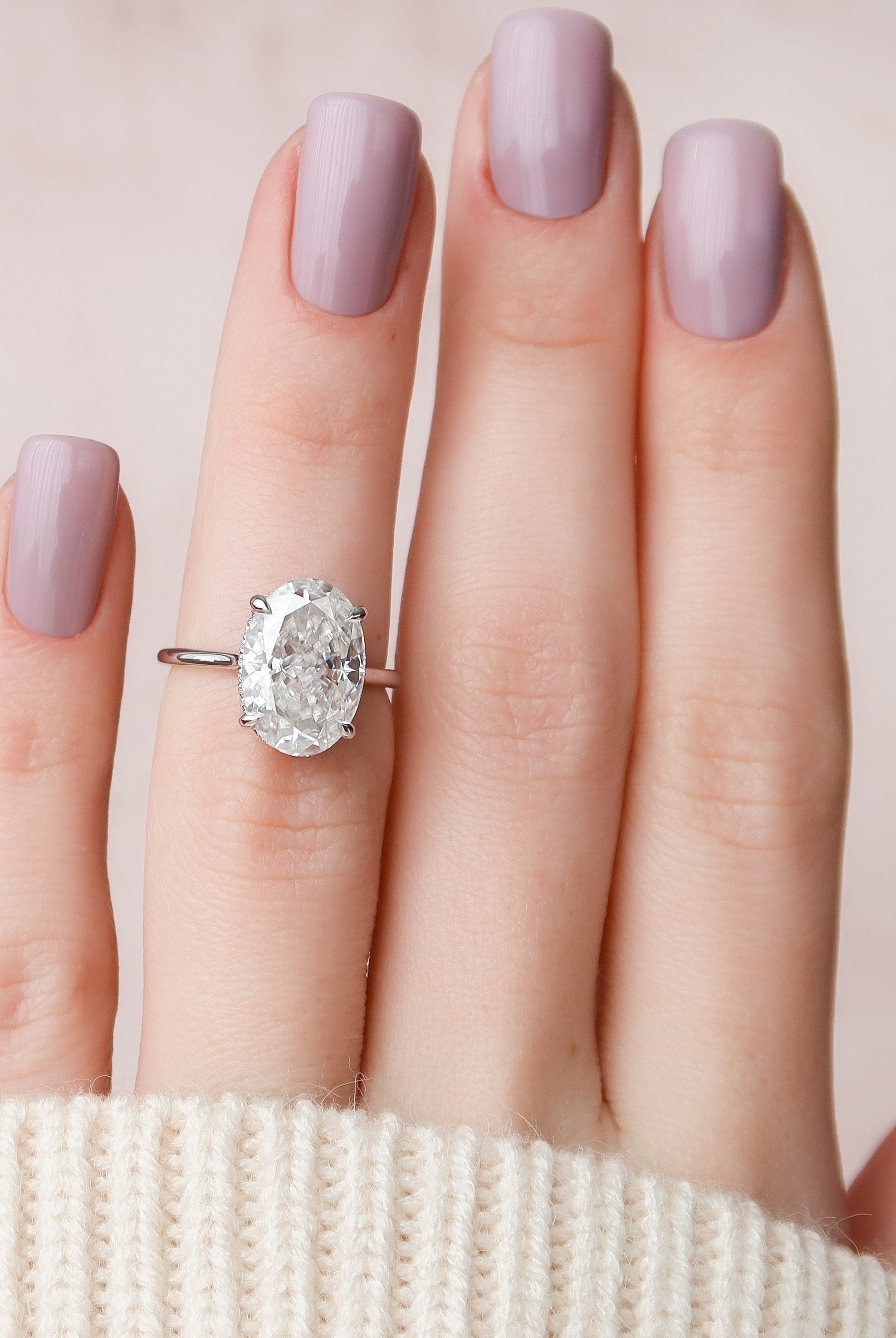 5.0CT Oval Cut Hidden Halo Moissanite Engagement Ring