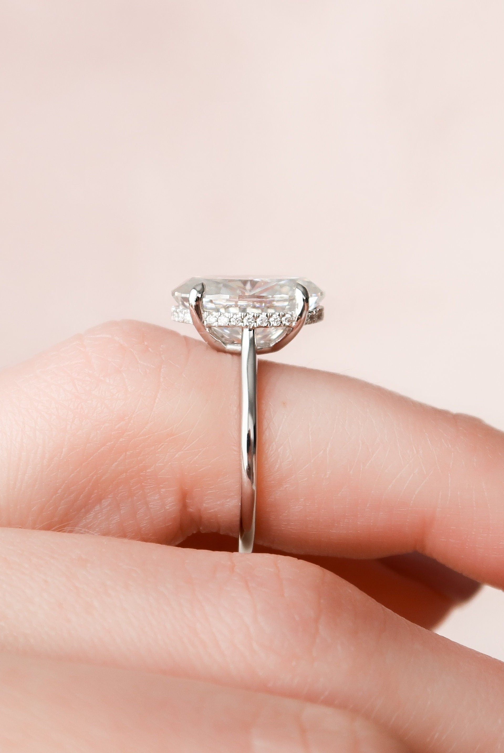 5.0CT Oval Cut Hidden Halo Moissanite Engagement Ring