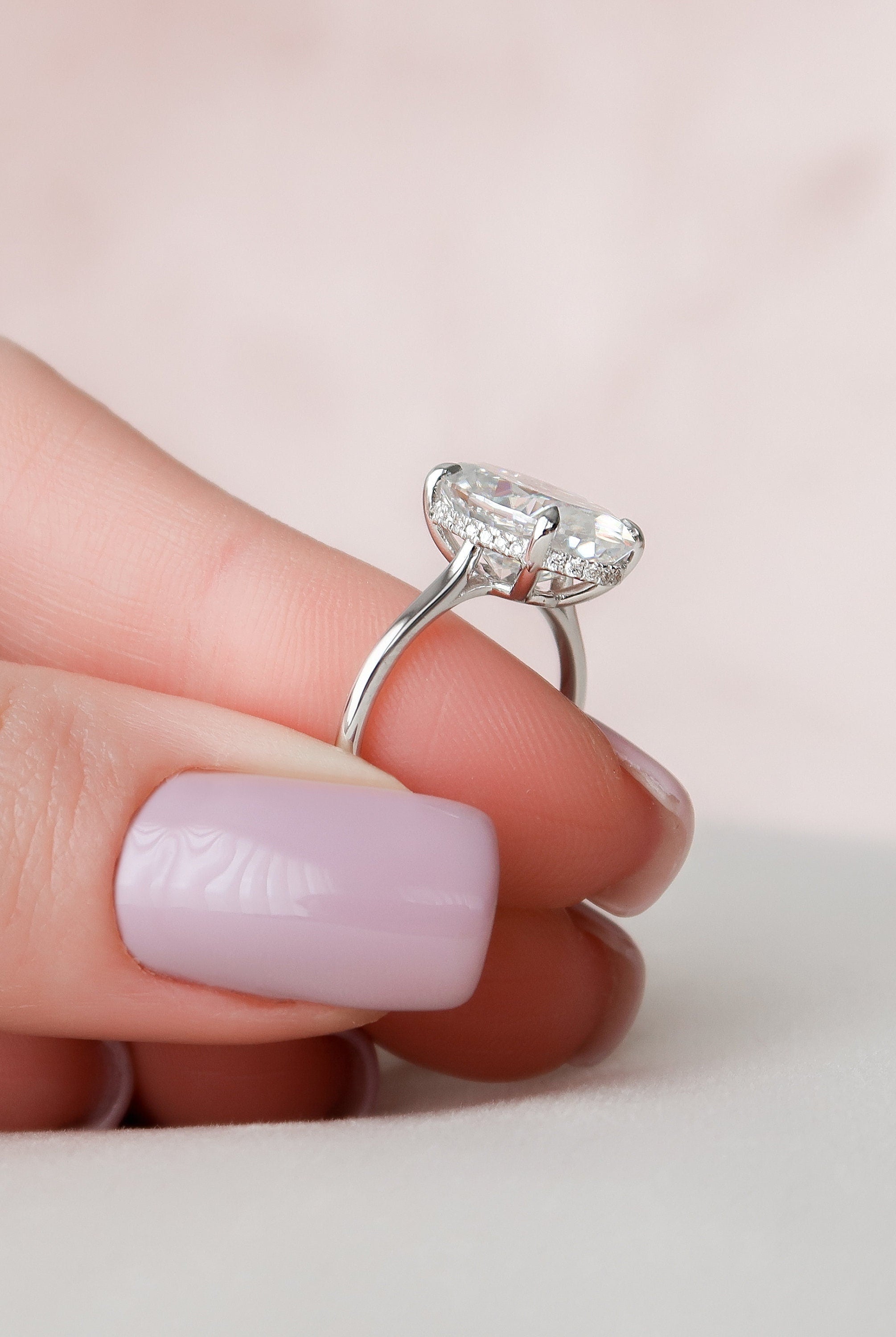 5.0CT Oval Cut Hidden Halo Moissanite Engagement Ring
