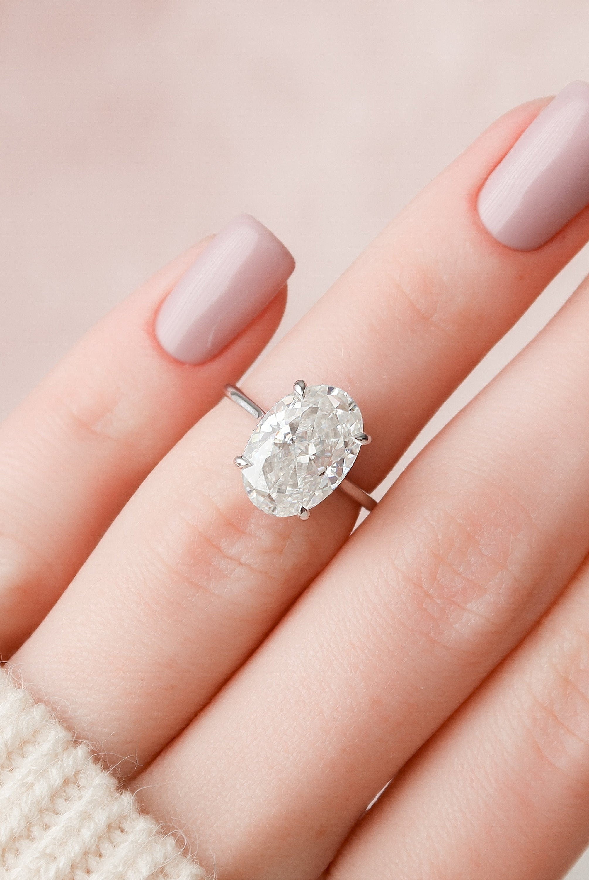 5.0CT Oval Cut Hidden Halo Moissanite Engagement Ring