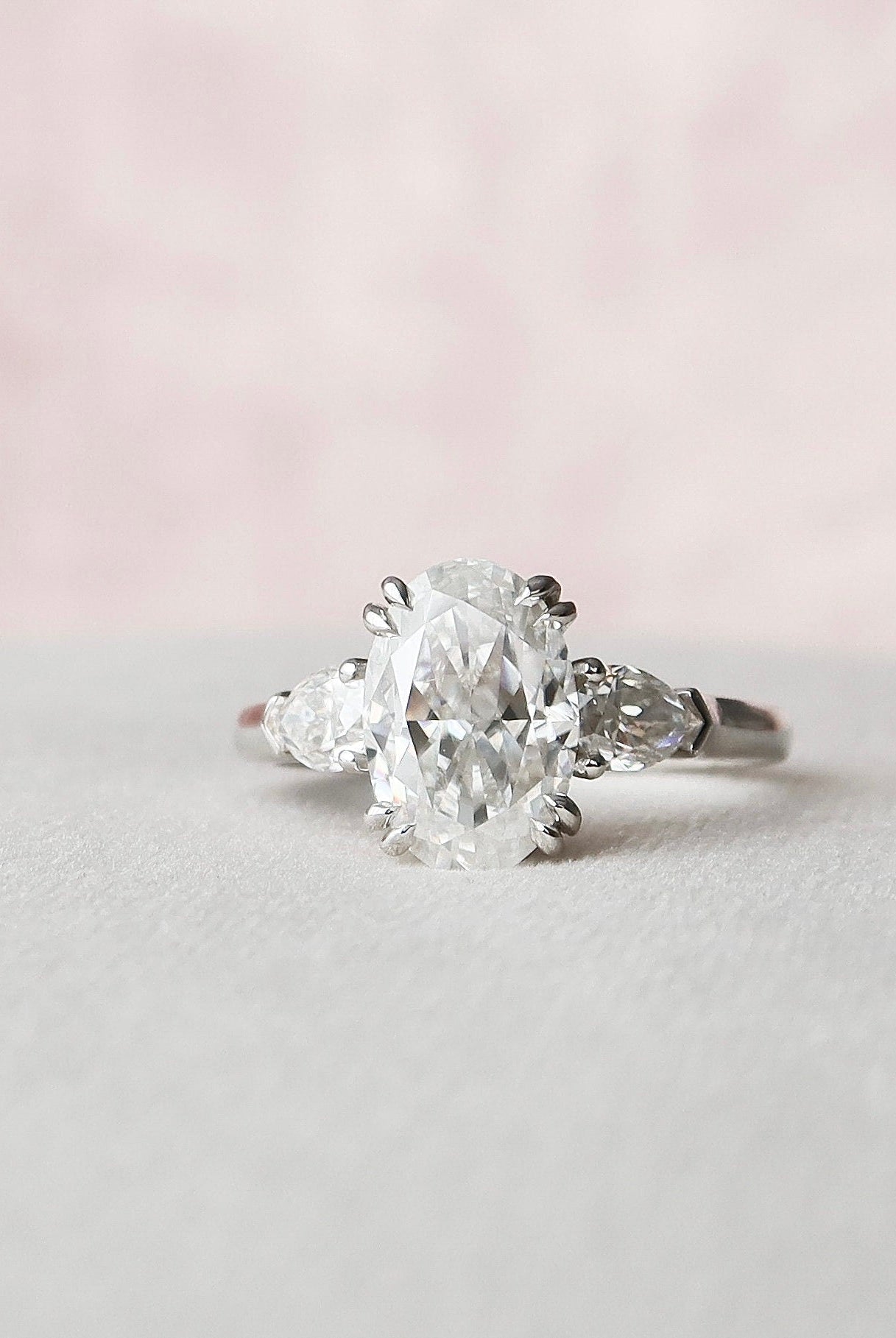 3.5CT Oval Three Stone Moissanite Diamond Two Claw Prong Engagement Ring