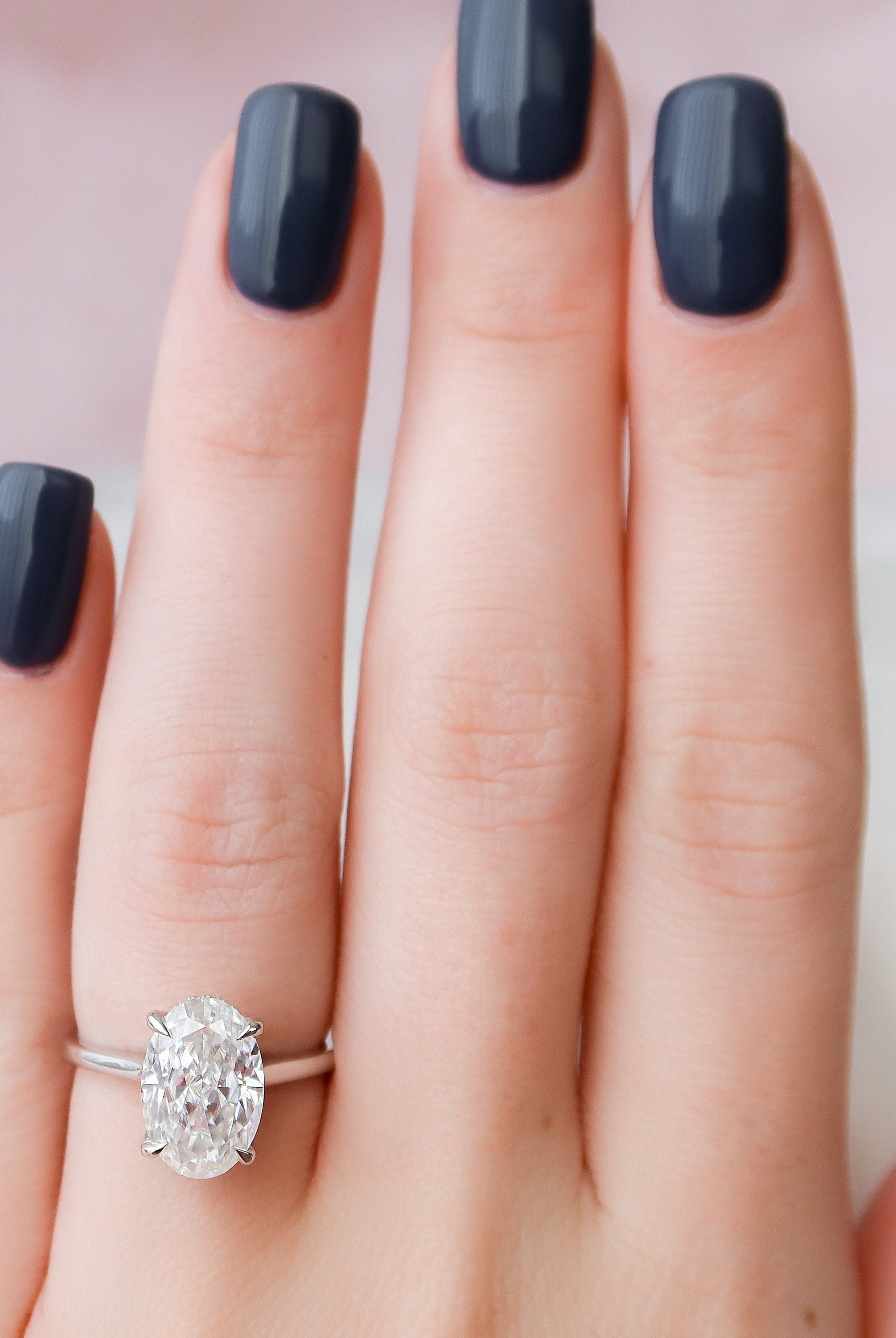 3.50CT Cathedral Set Oval Moissanite Diamond Hidden Halo Engagement Ring