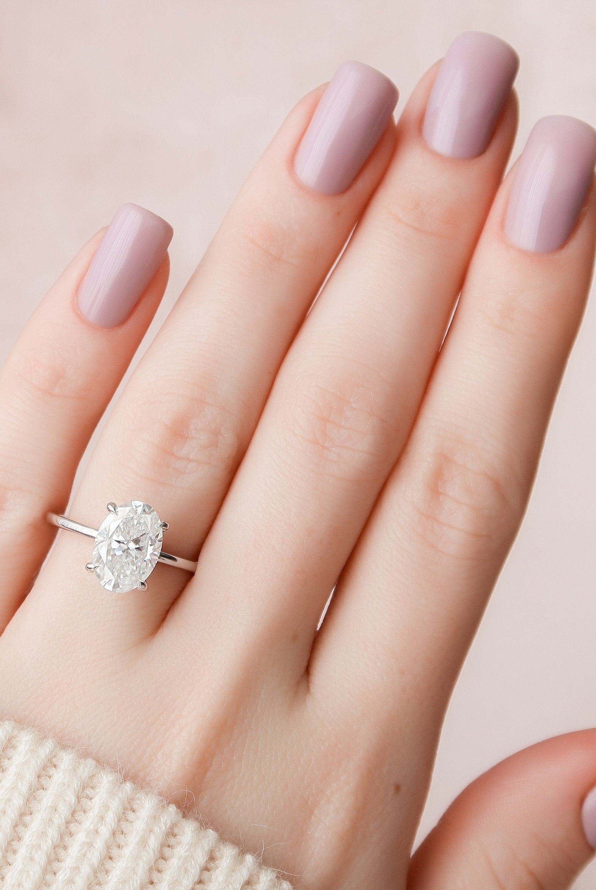 3.0CT Oval Hidden Halo Moissanite Diamond Solitaire Engagement Ring