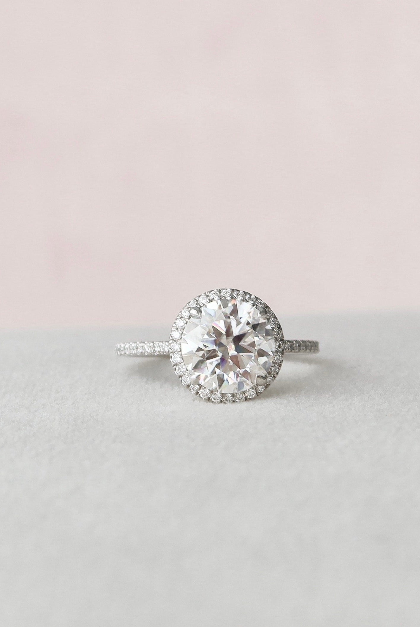 3.0CT Round Halo Moissanite Diamond Pave Engagement Ring