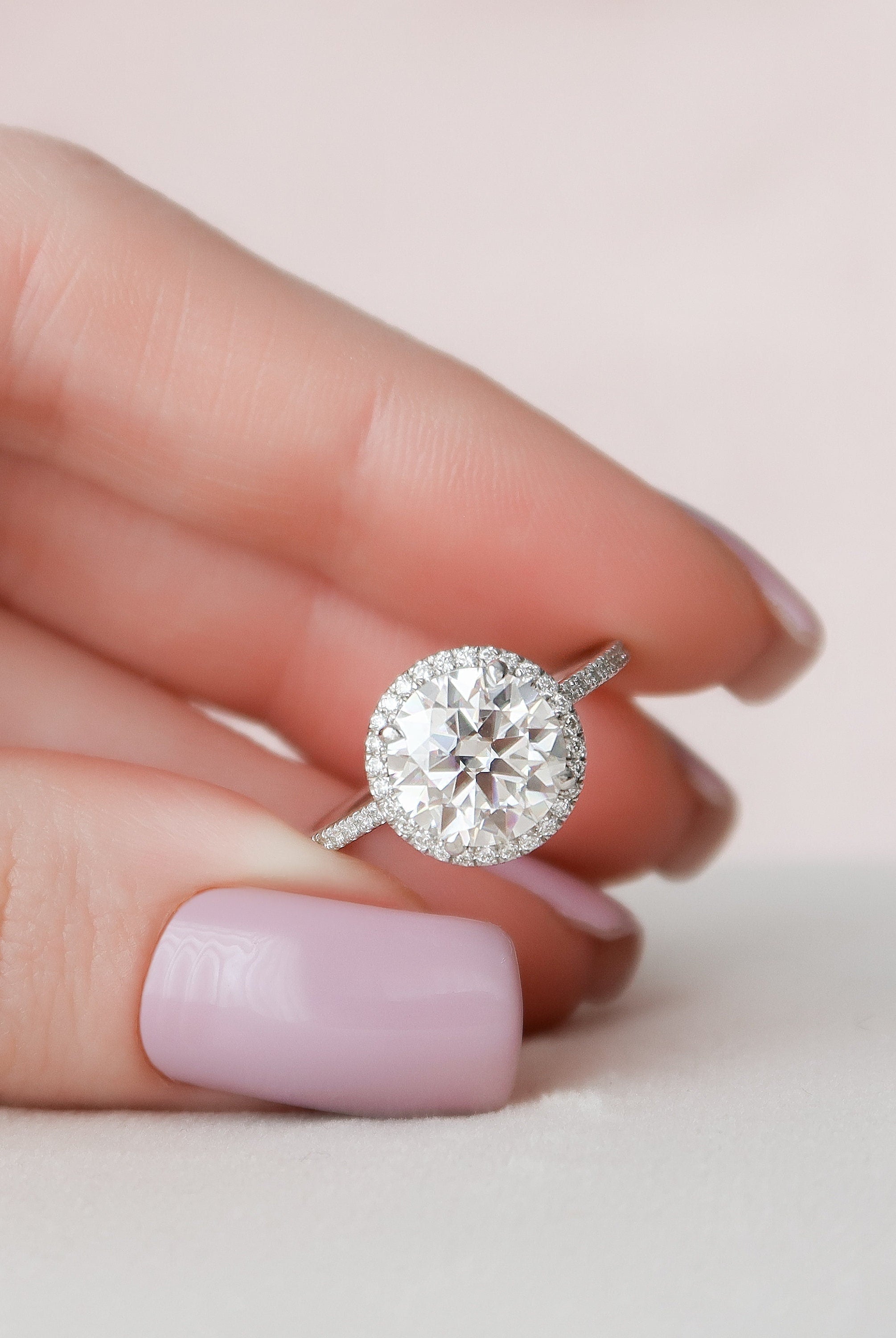 3.0CT Round Halo Moissanite Diamond Pave Engagement Ring