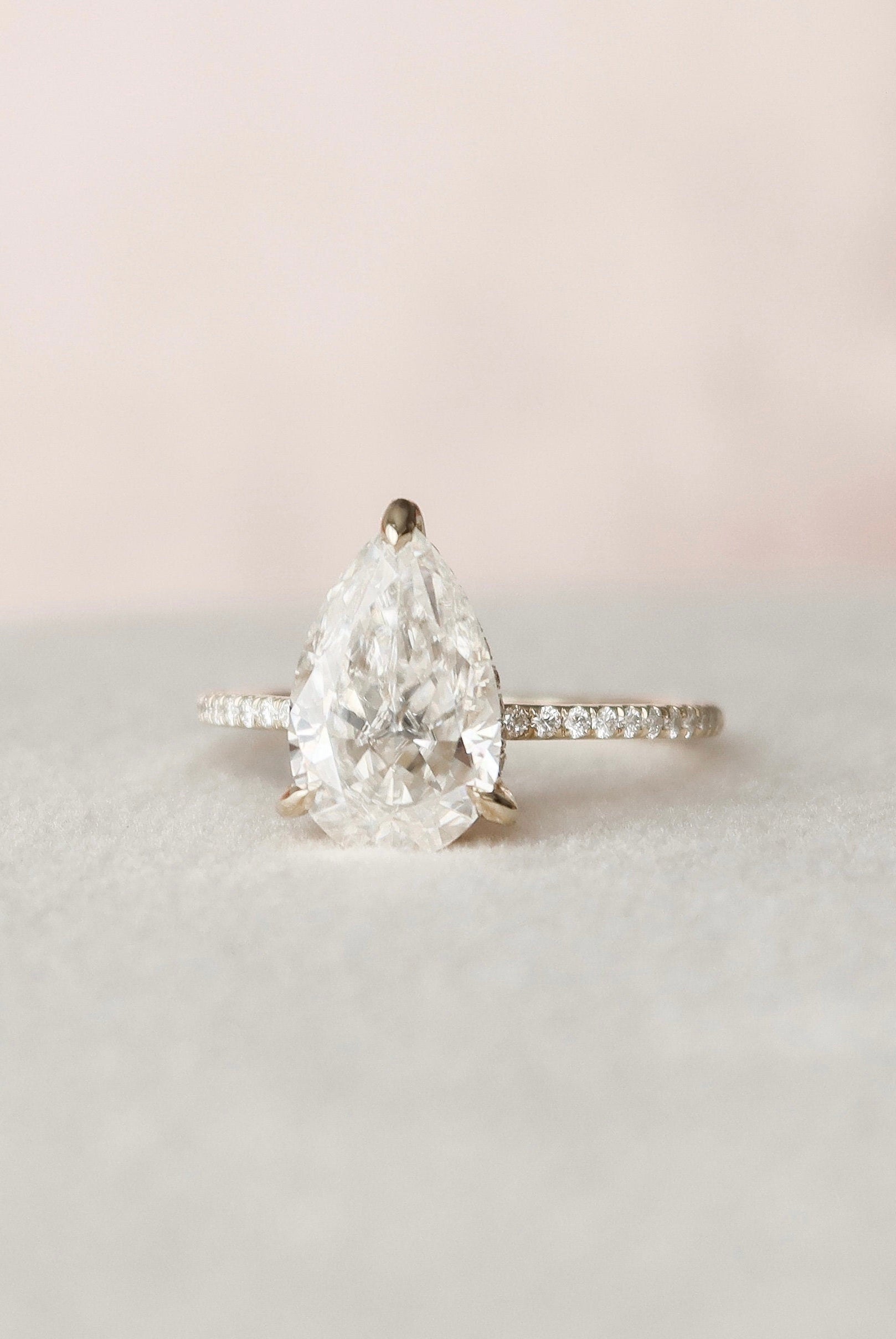 2.50CT Pear Pave Moissanite Diamond Hidden Halo Engagement Ring
