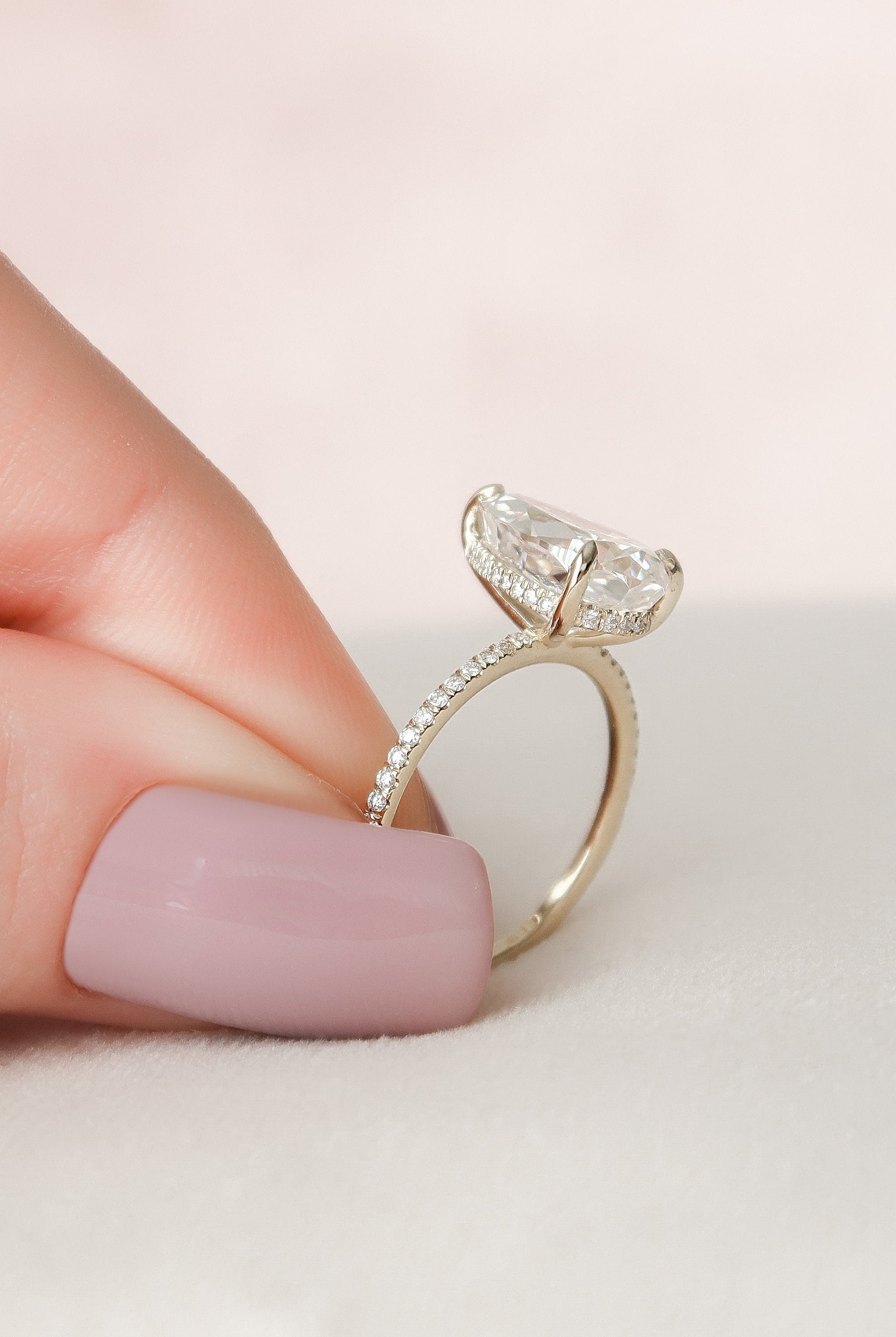 2.50CT Pear Pave Moissanite Diamond Hidden Halo Engagement Ring