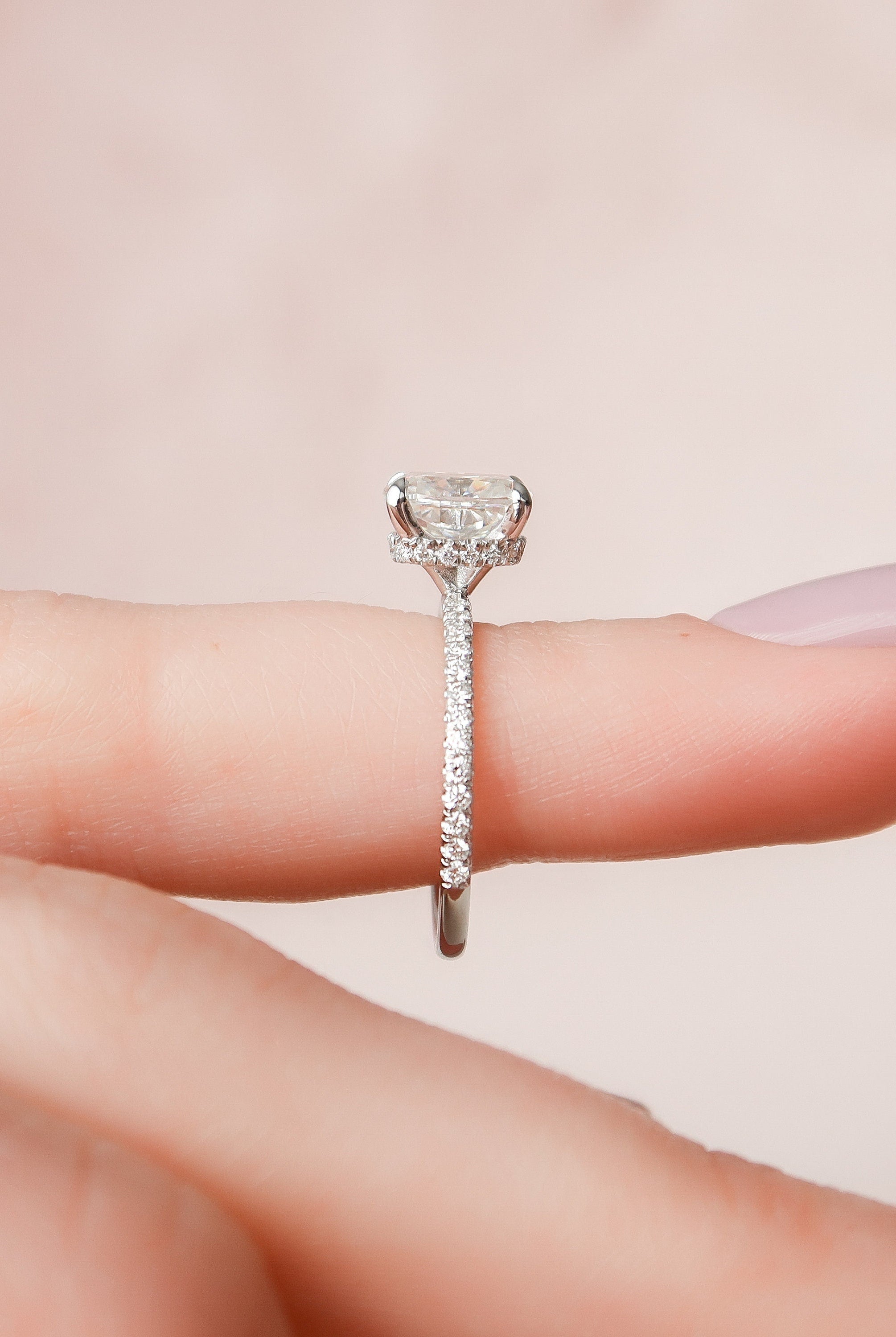 1.50CT Cushion Pave Moissanite Diamond Hidden Halo Engagement Ring In Solid Gold