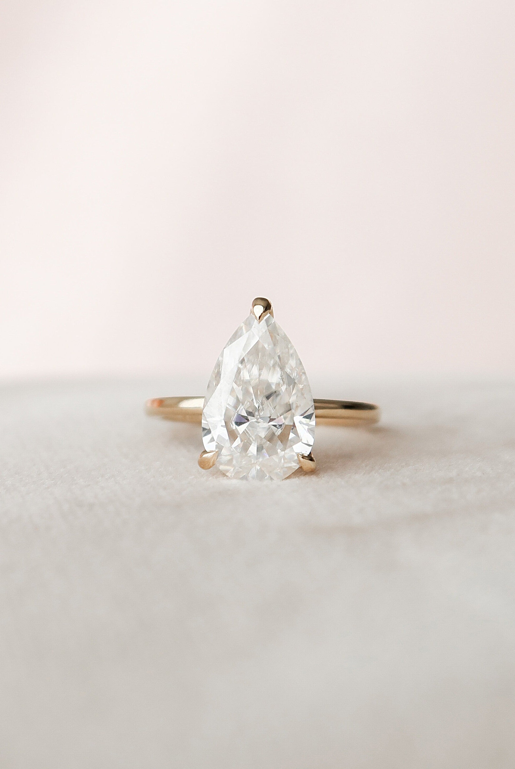 2.50CT Pear Three Prong Moissanite Diamond Hidden Halo Engagement Ring