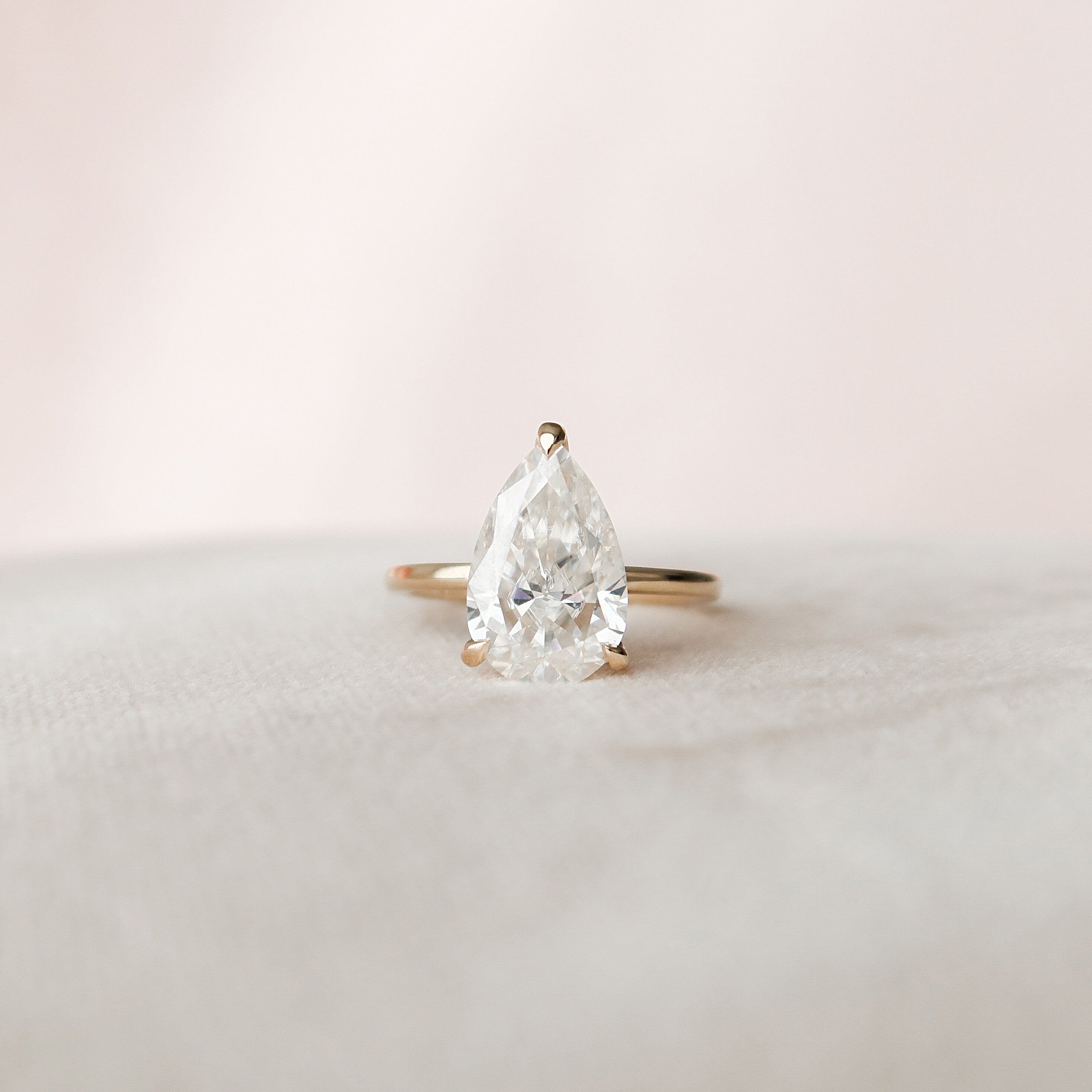 2.50CT Pear Three Prong Moissanite Diamond Hidden Halo Engagement Ring