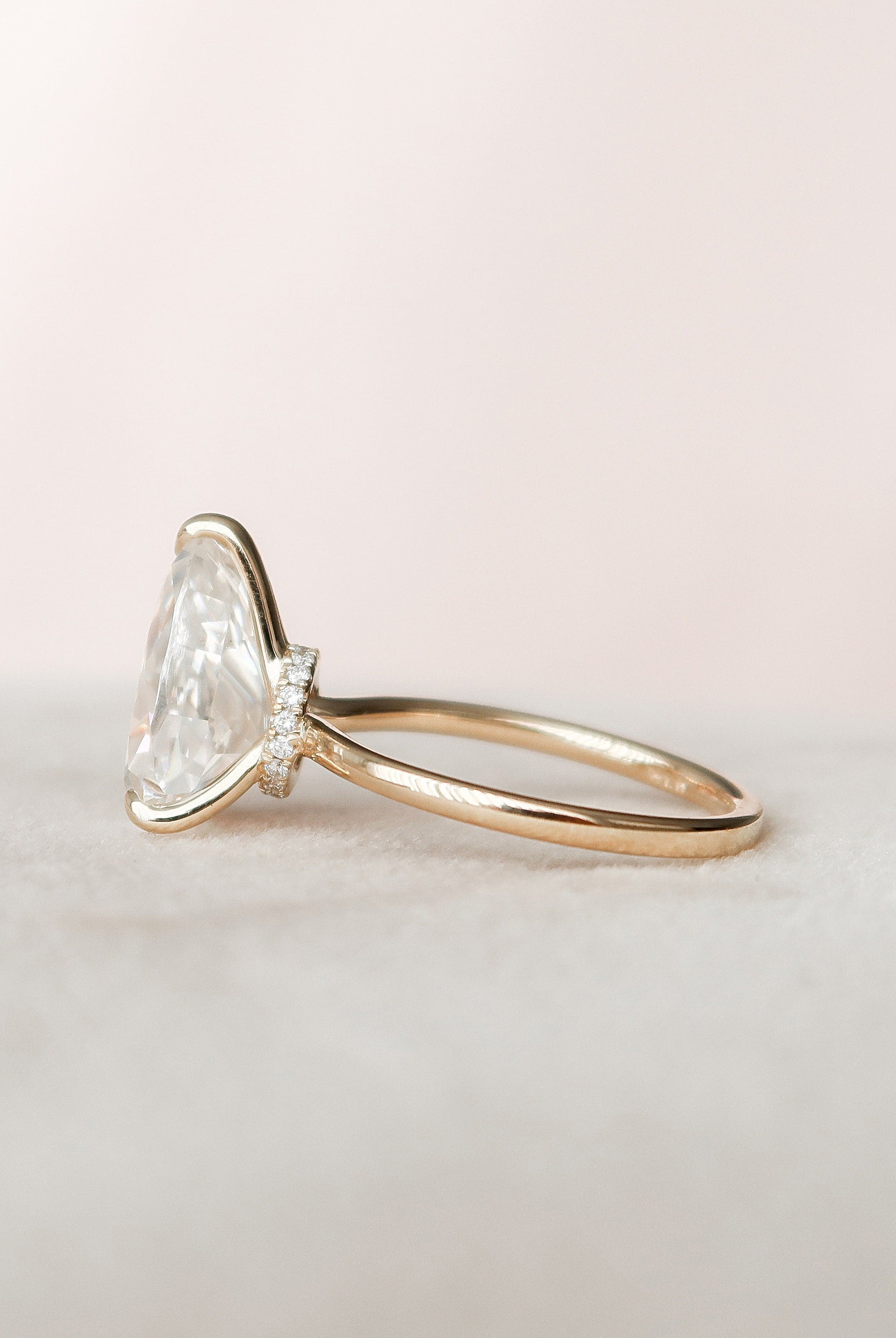 2.50CT Pear Three Prong Moissanite Diamond Hidden Halo Engagement Ring