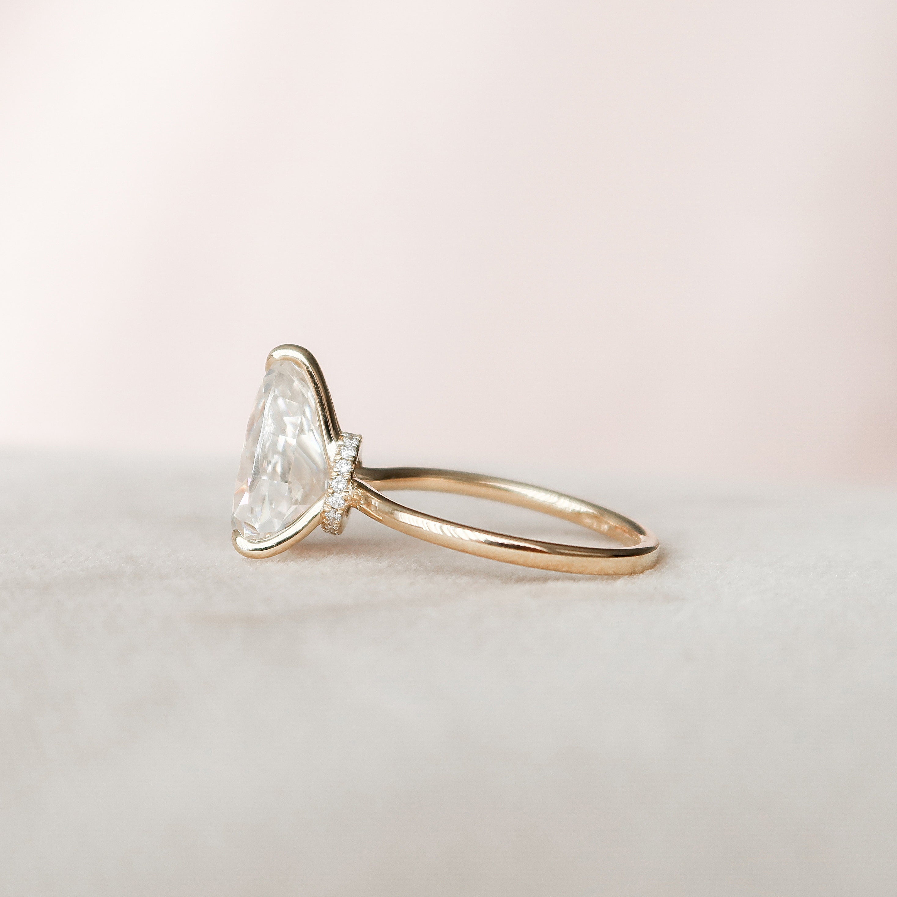 2.50CT Pear Three Prong Moissanite Diamond Hidden Halo Engagement Ring