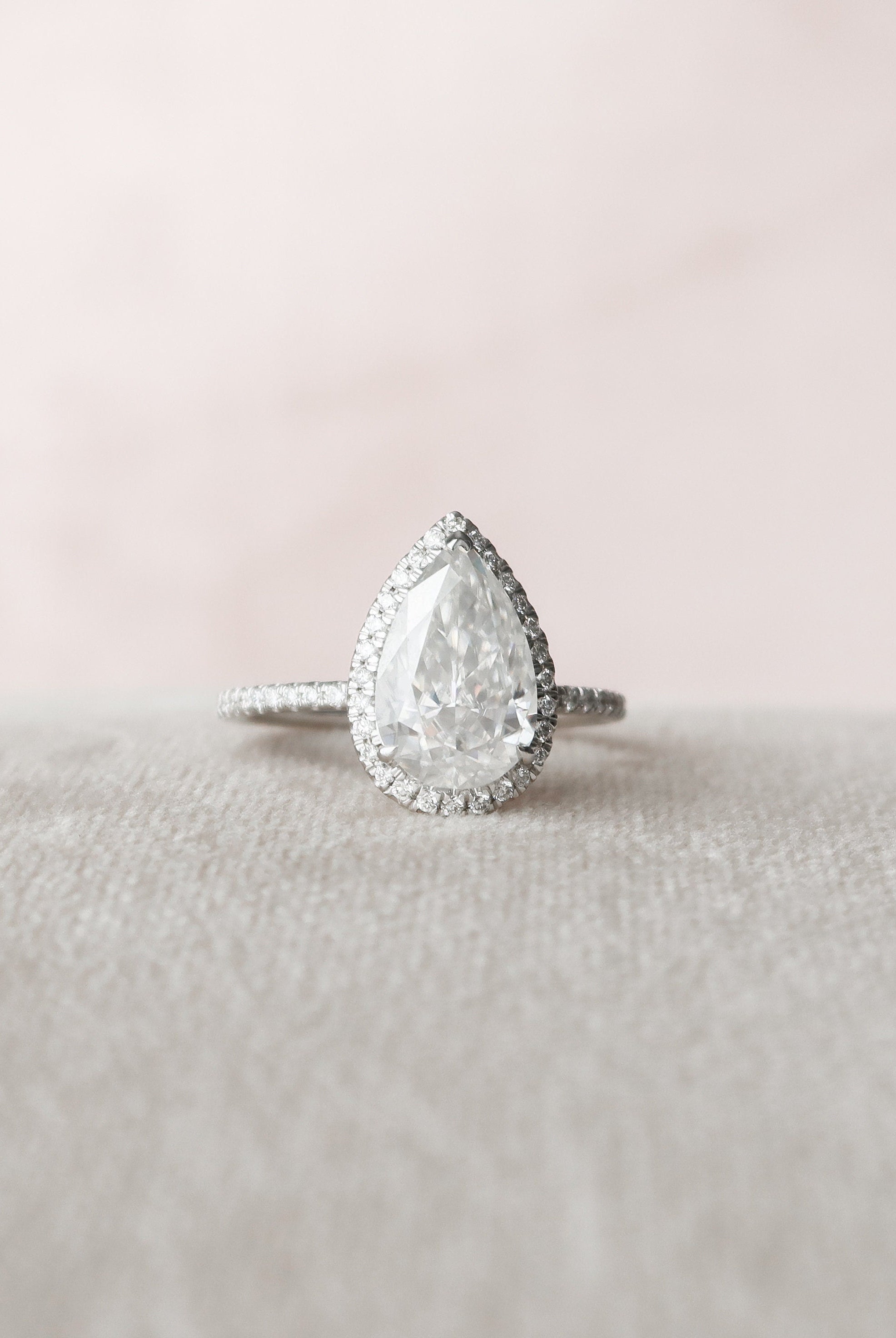 2.50CT Pear Halo Moissanite Diamond Pave Engagement Ring In Solid Gold