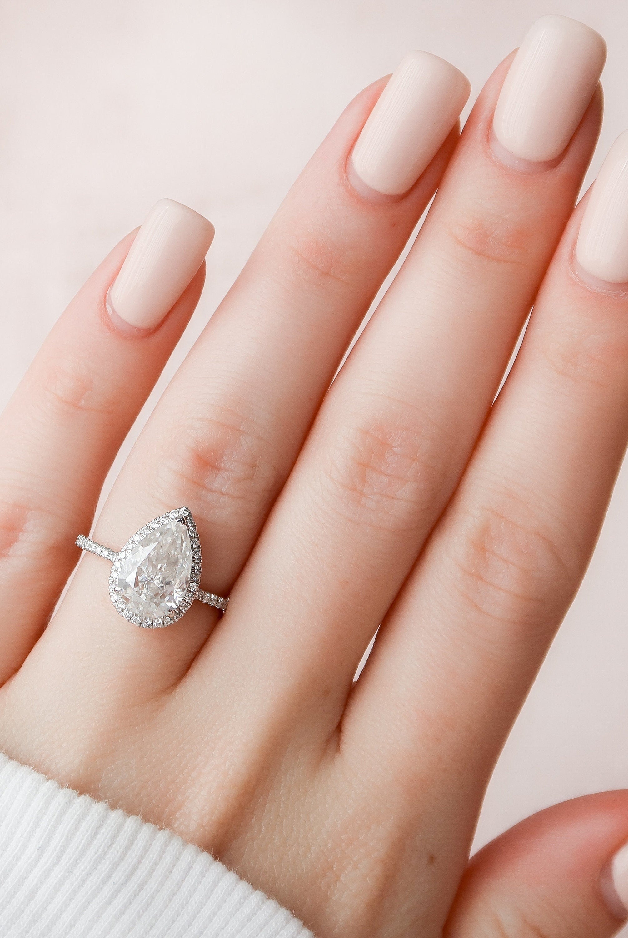 2.50CT Pear Halo Moissanite Diamond Pave Engagement Ring In Solid Gold