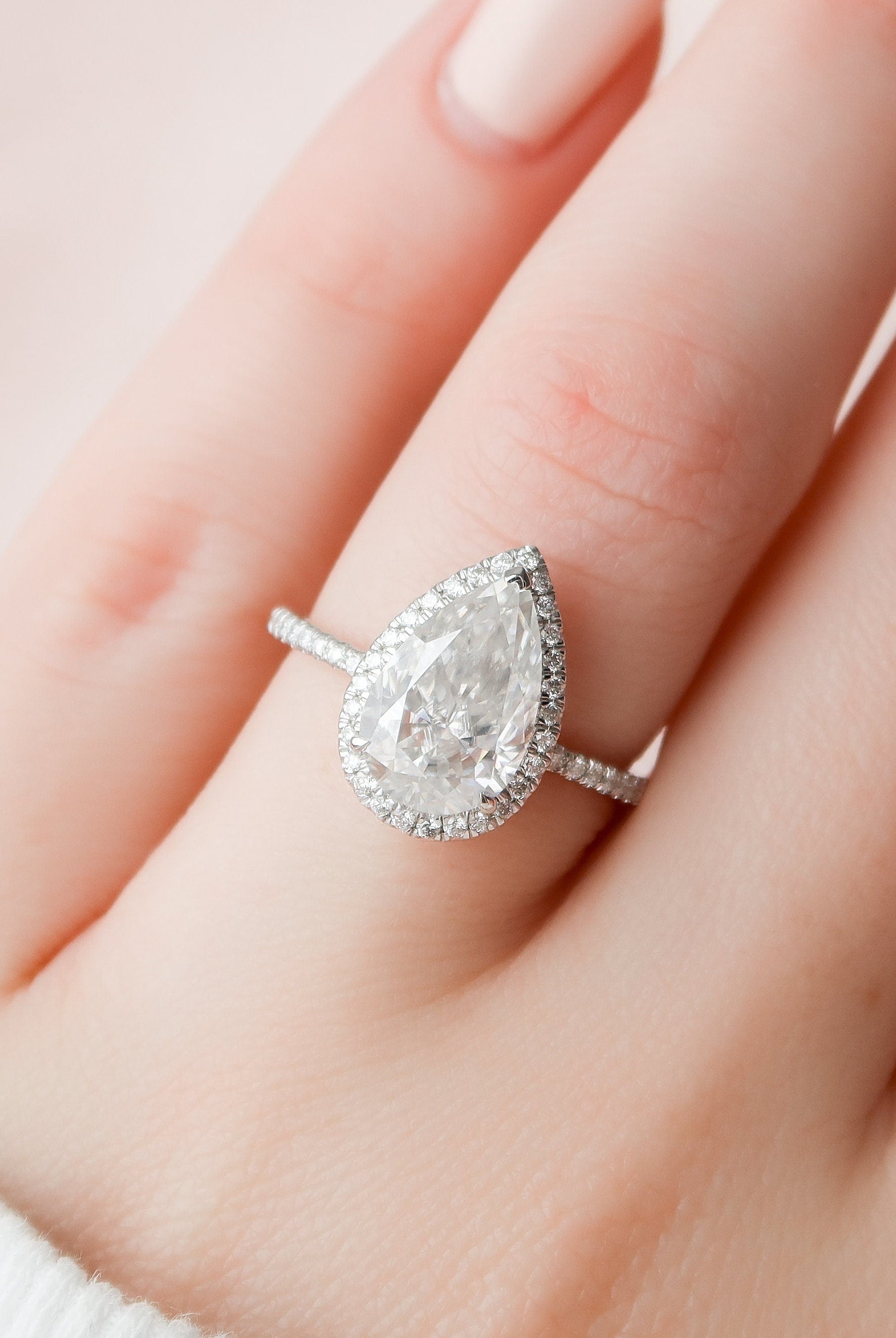 2.50CT Pear Halo Moissanite Diamond Pave Engagement Ring In Solid Gold