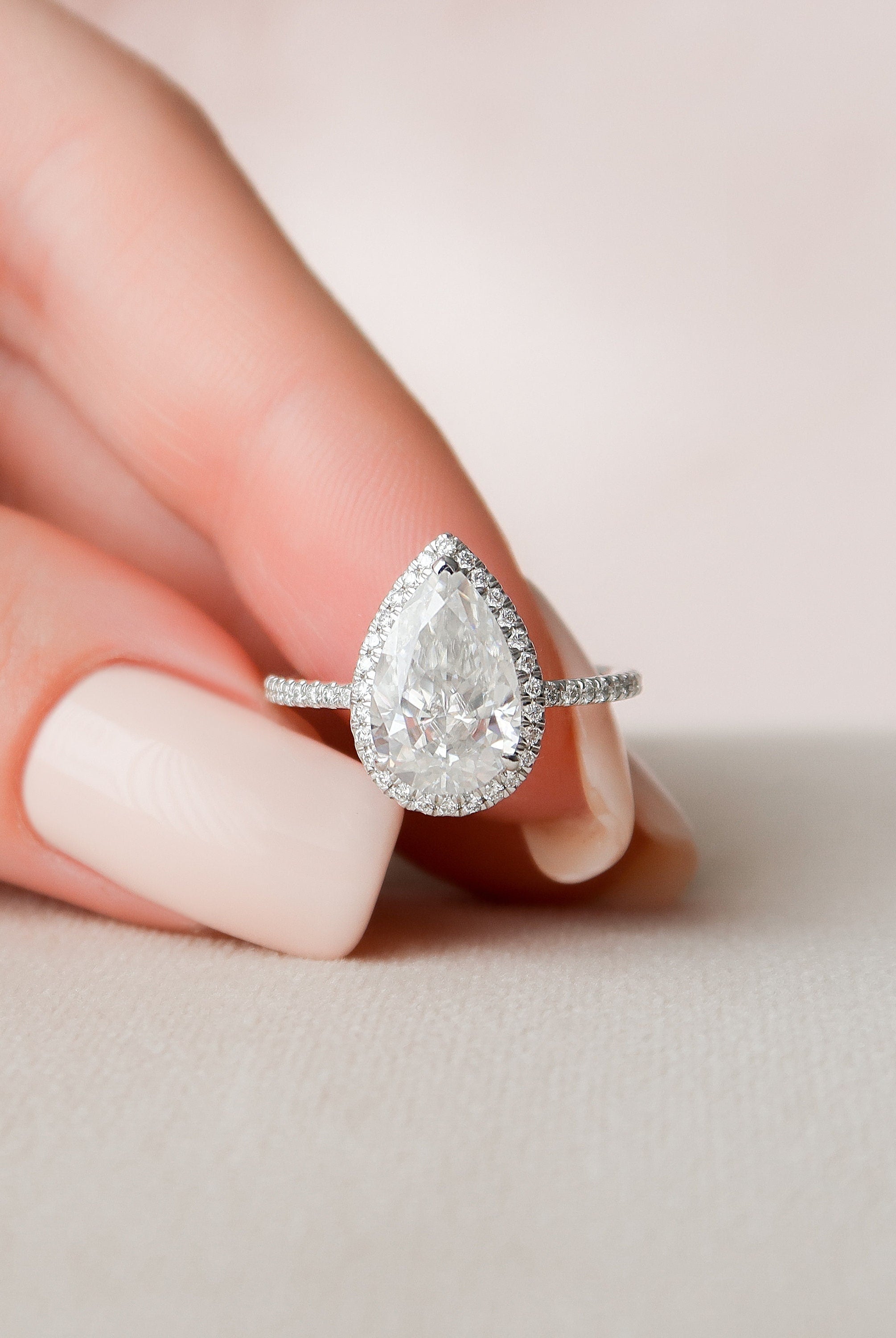2.50CT Pear Halo Moissanite Diamond Pave Engagement Ring In Solid Gold