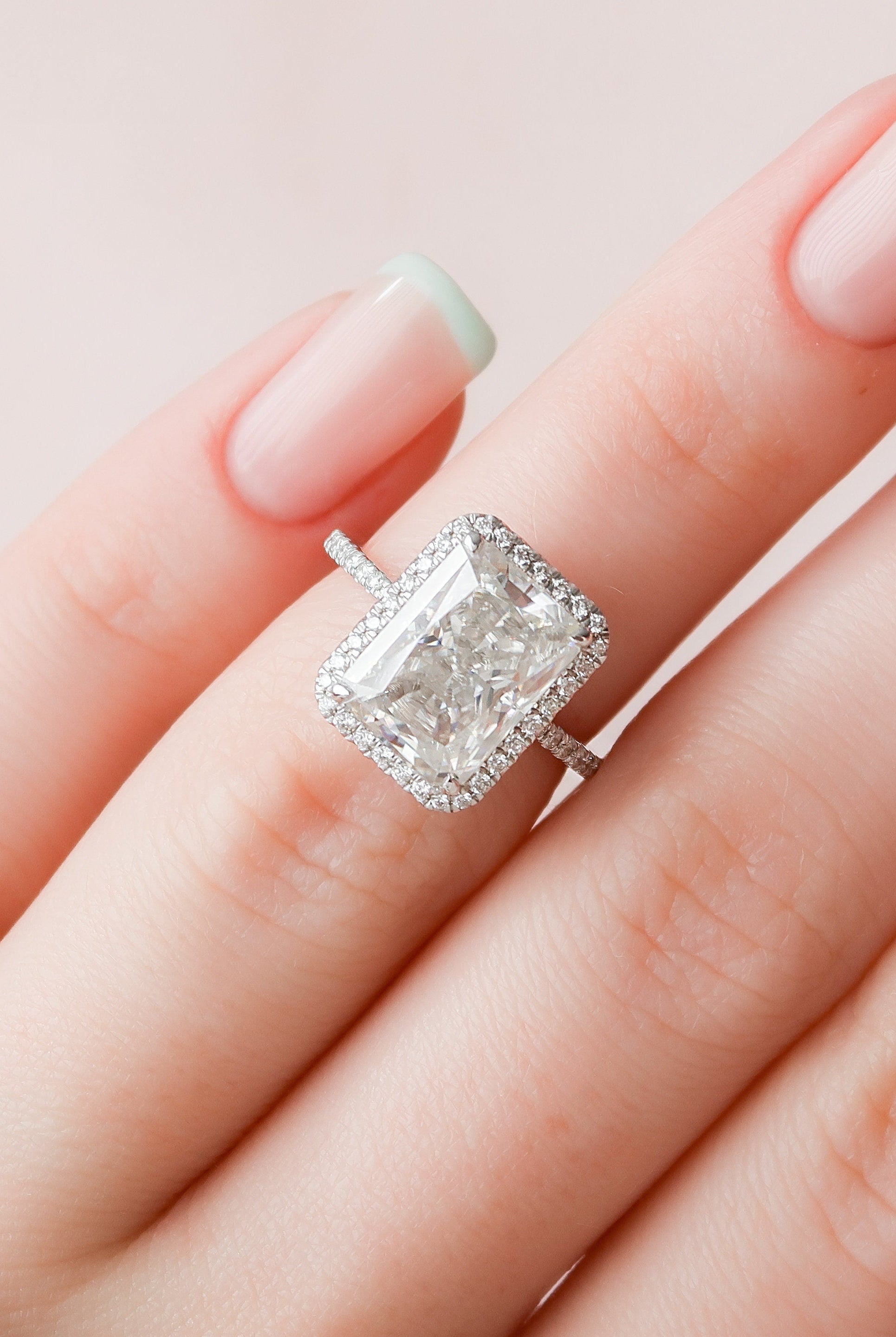 5.0CT Radiant Halo Moissanite Diamond Pave Engagement Ring In Solid Gold