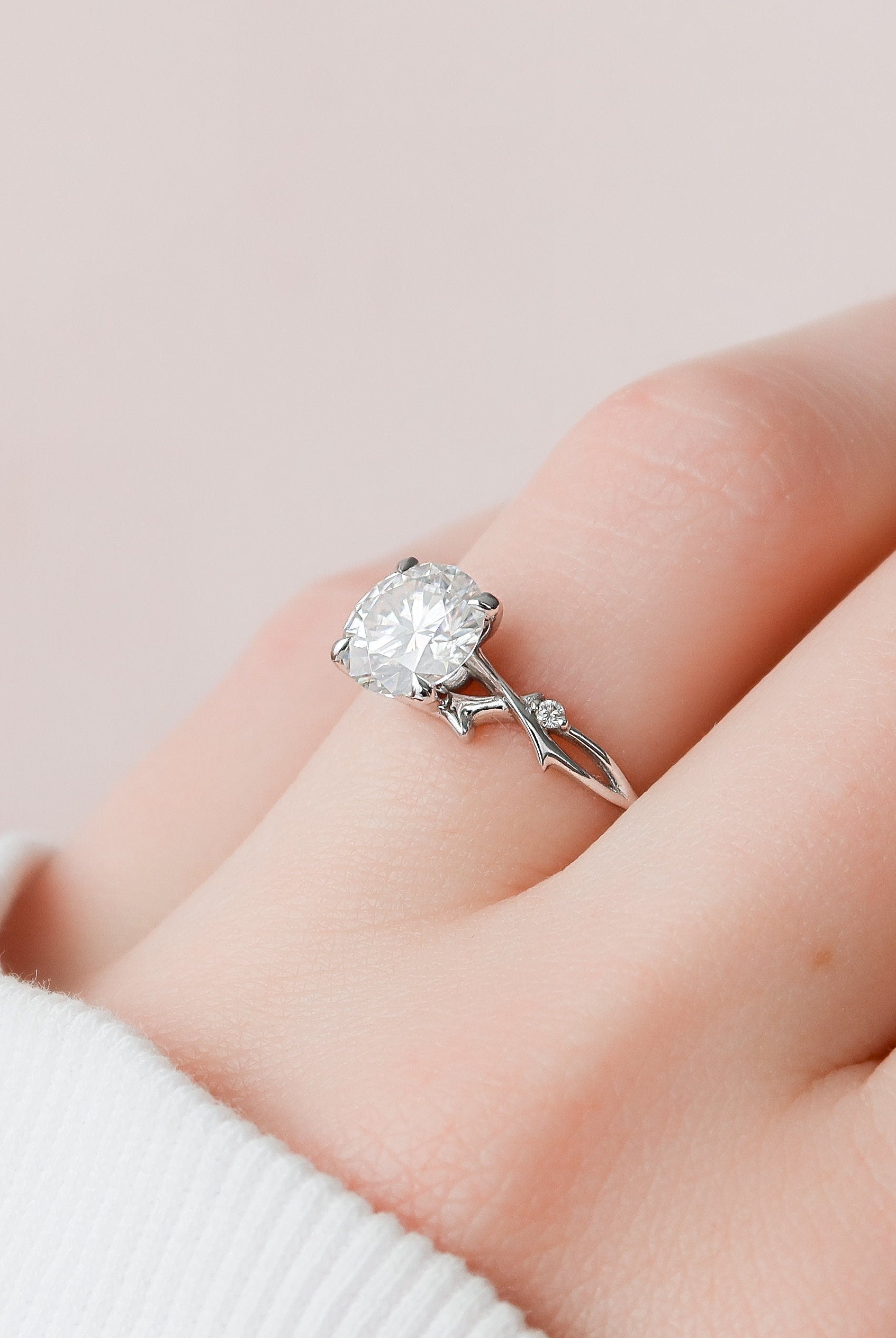 2.0CT Round Twig Moissanite Diamond Engagement Ring In Solid Gold