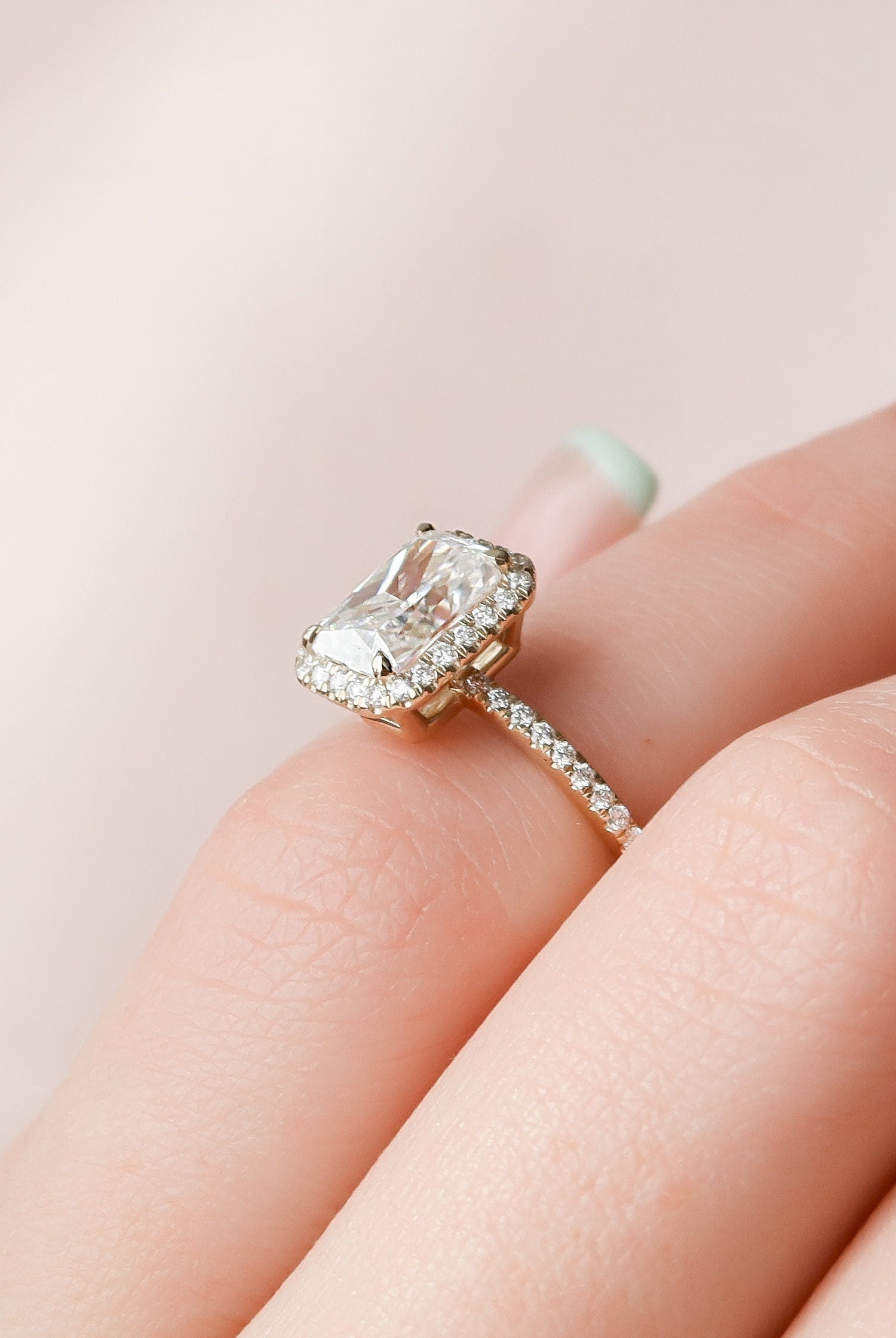 2.0CT Radiant Pave Moissanite Diamond Halo Engagement Ring