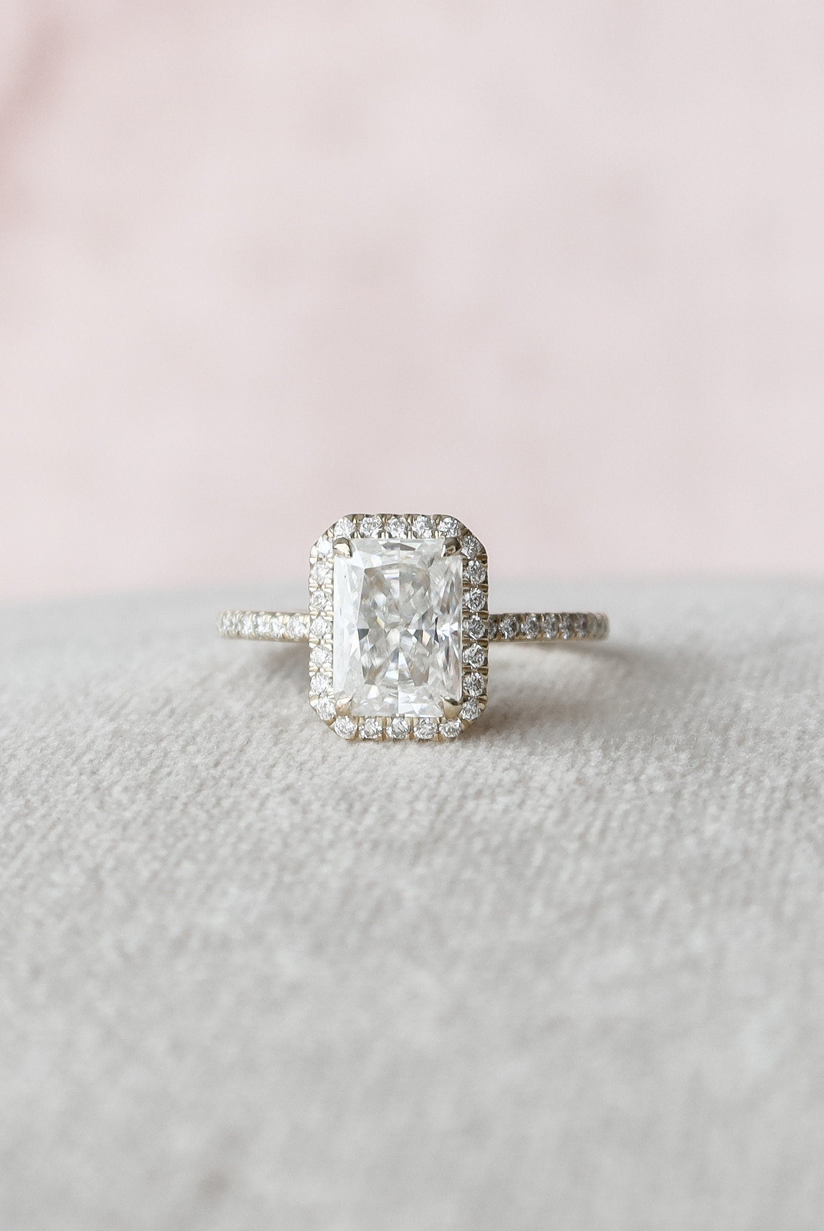 2.0CT Radiant Pave Moissanite Diamond Halo Engagement Ring