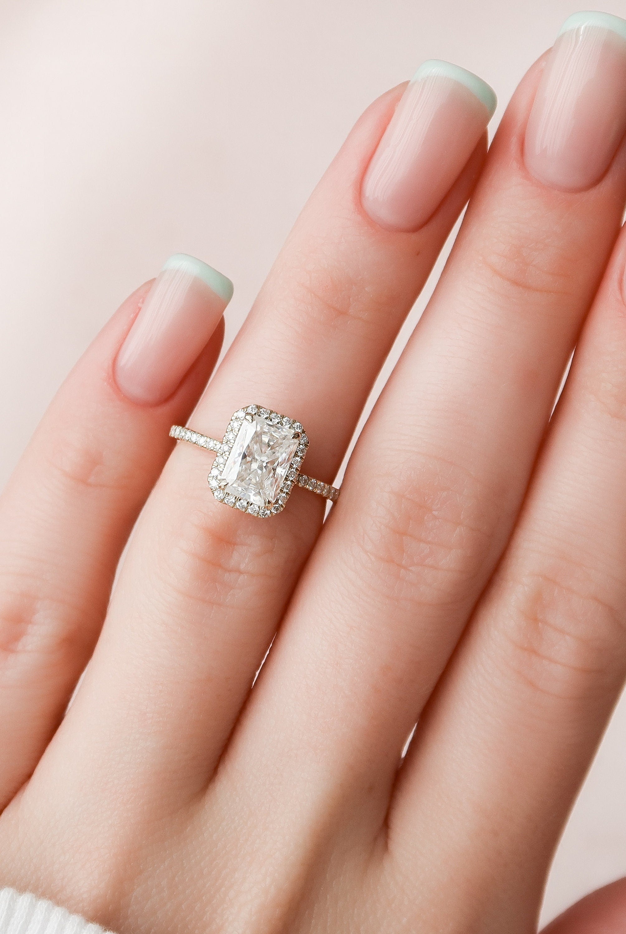 2.0CT Radiant Pave Moissanite Diamond Halo Engagement Ring