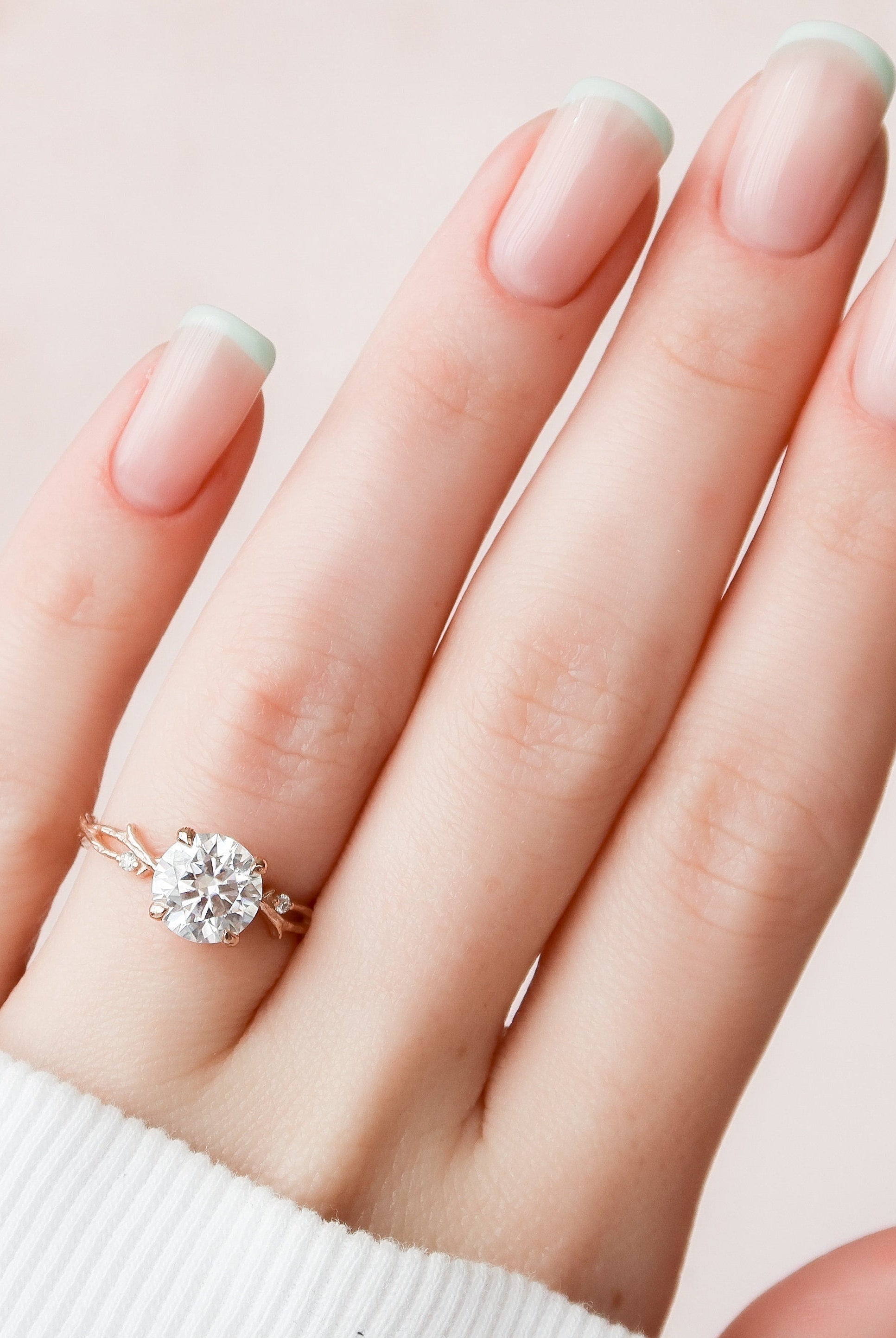 2.0CT Round Twig Moissanite Diamond Engagement Ring In Solid Gold