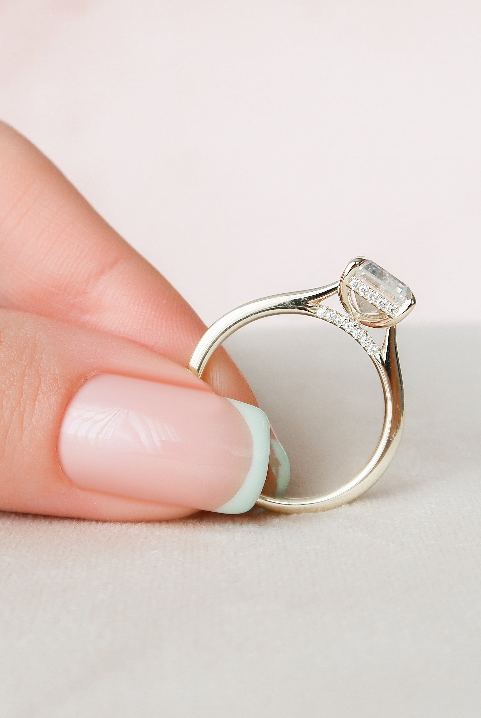 4.0CT Emerald Cut Hidden Halo Moissanite Diamond Engagement Ring