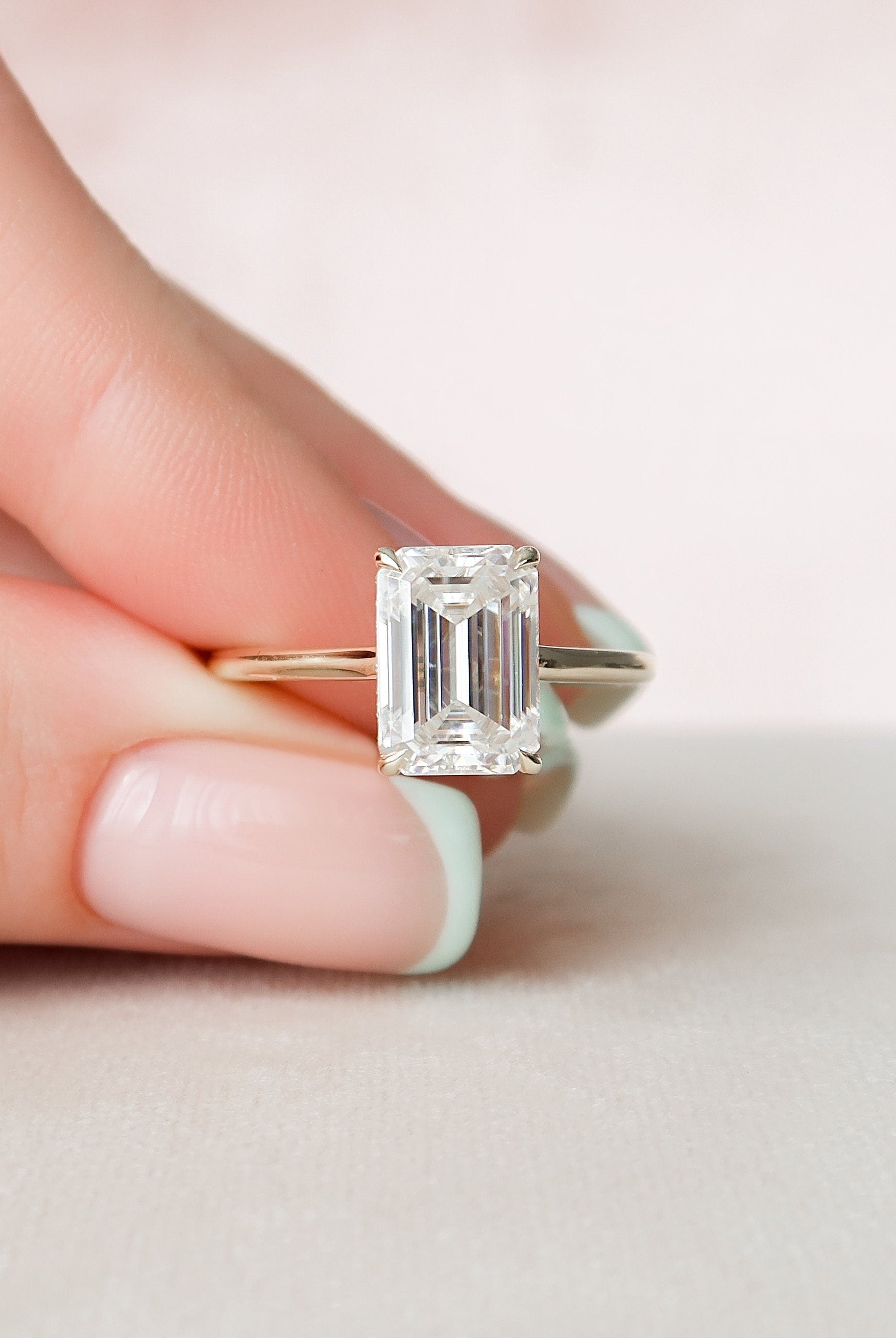 4.0CT Emerald Cut Hidden Halo Moissanite Diamond Engagement Ring