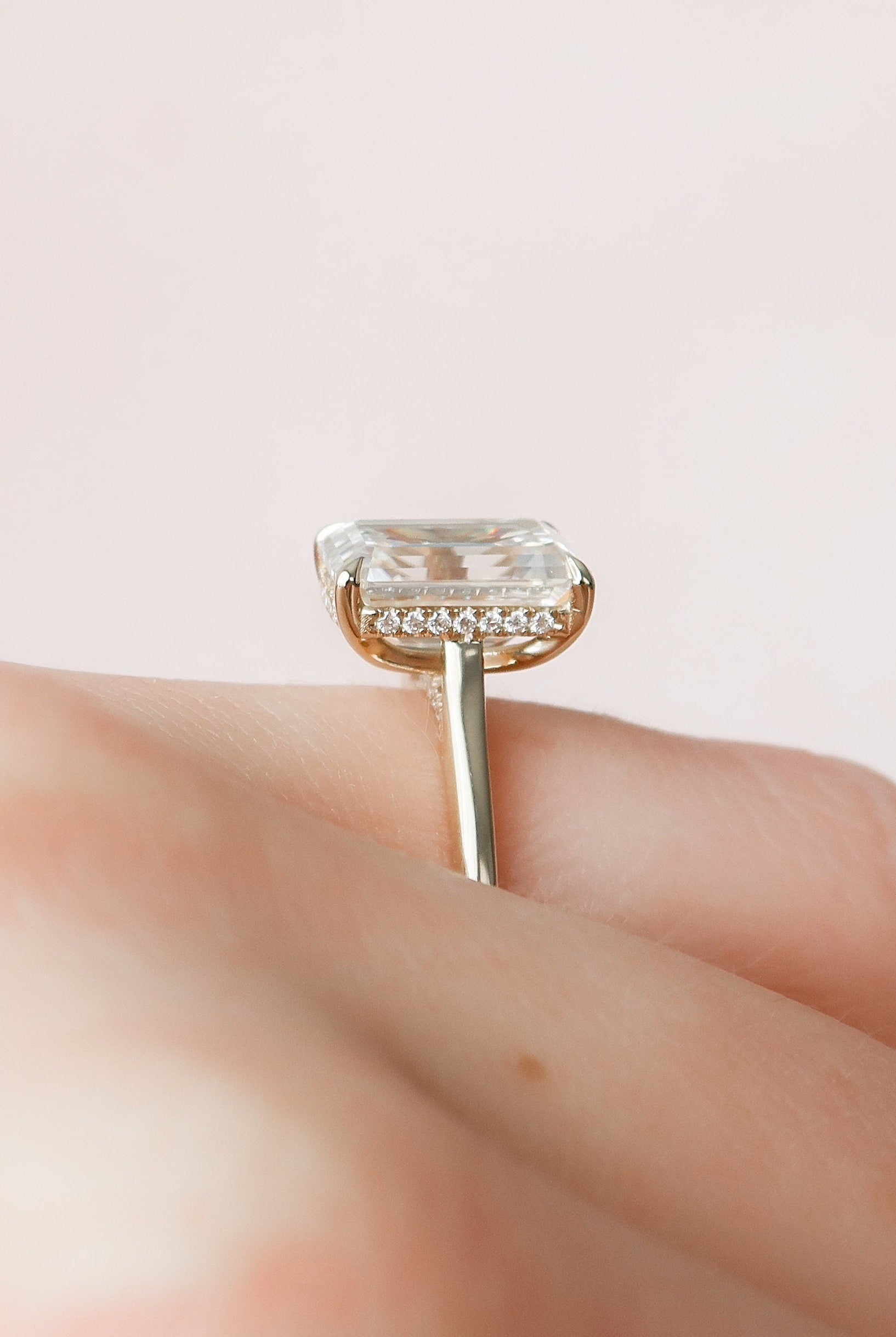 4.0CT Emerald Cut Hidden Halo Moissanite Diamond Engagement Ring
