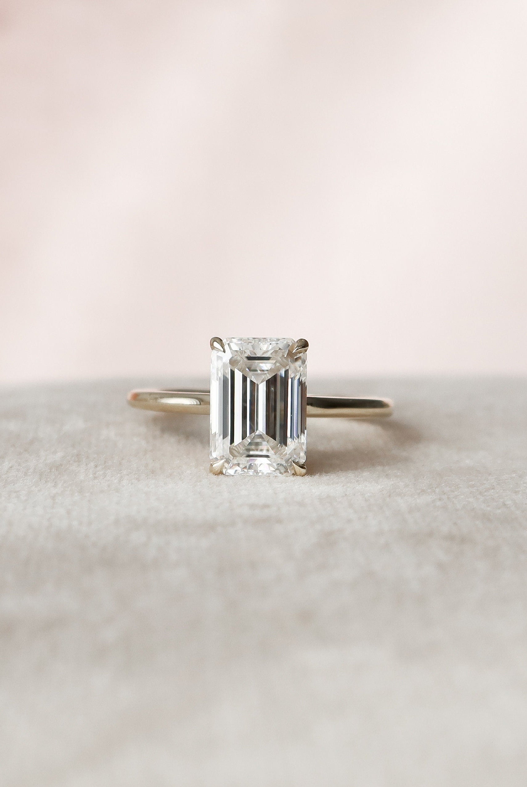 4.0CT Emerald Cut Hidden Halo Moissanite Diamond Engagement Ring