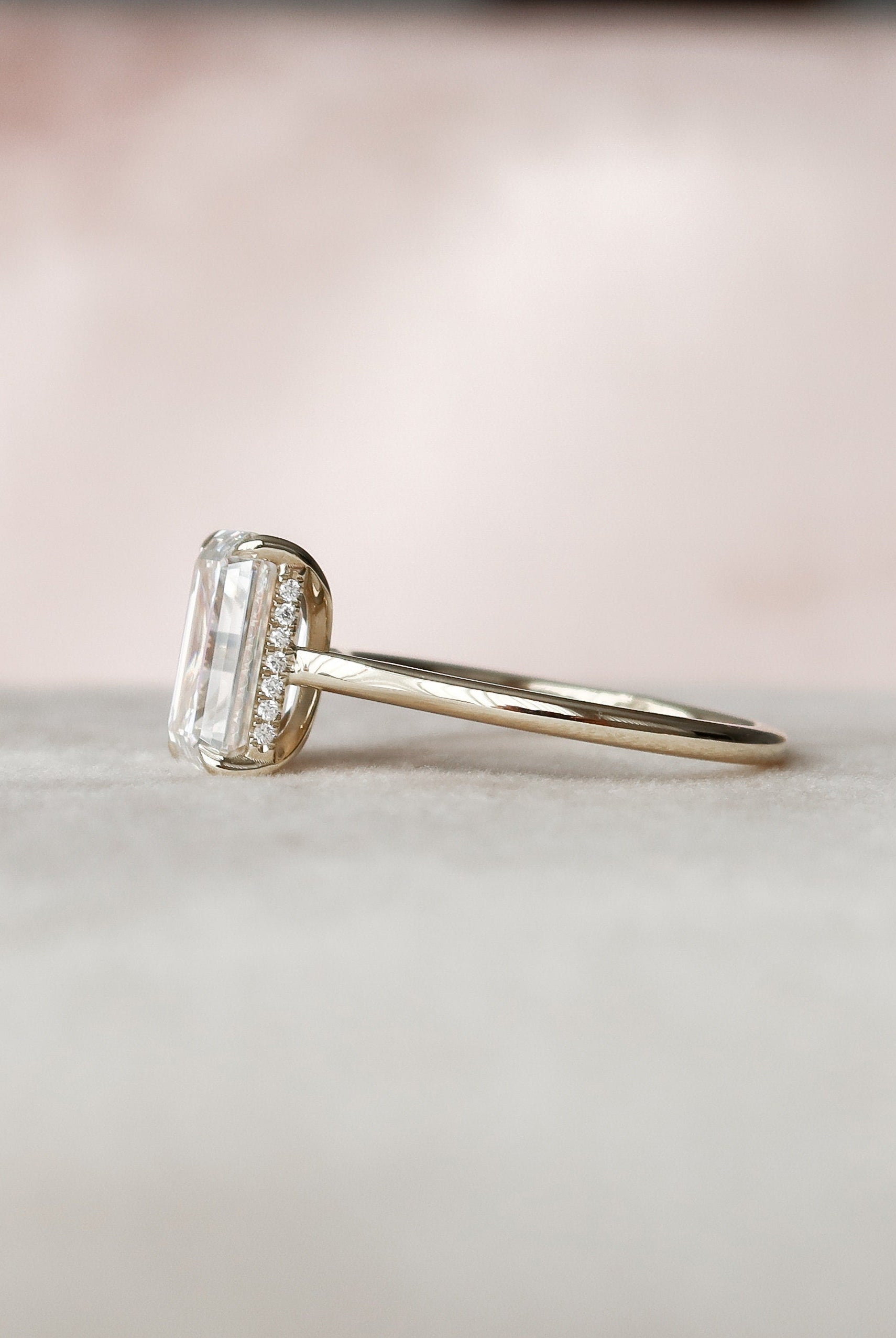 4.0CT Emerald Cut Hidden Halo Moissanite Diamond Engagement Ring