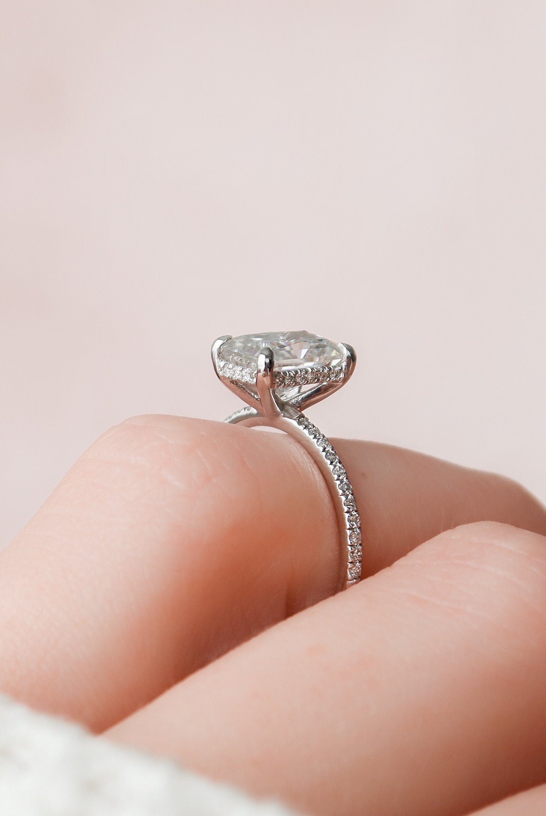 2.0CT Radiant Pave Moissanite Diamond Hidden Halo Engagement Ring