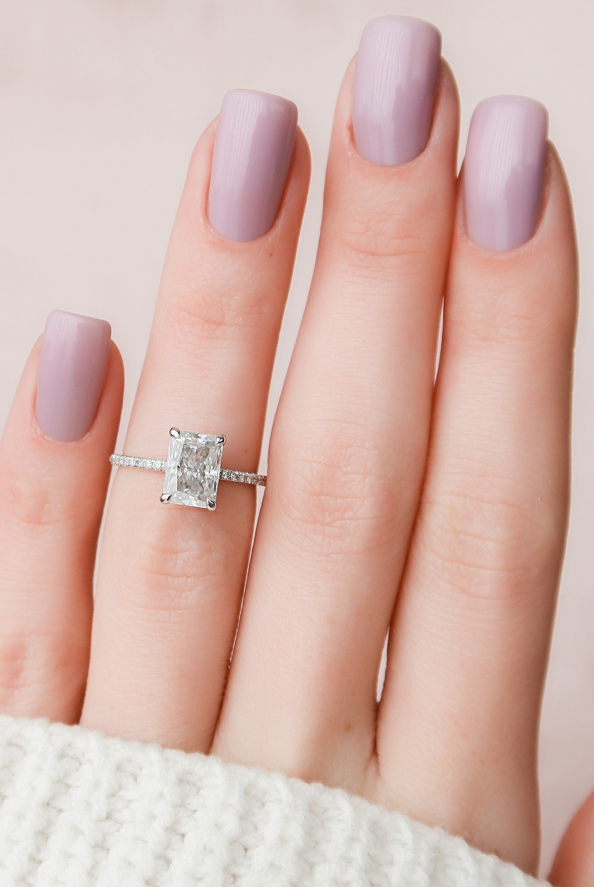 2.0CT Radiant Pave Moissanite Diamond Hidden Halo Engagement Ring