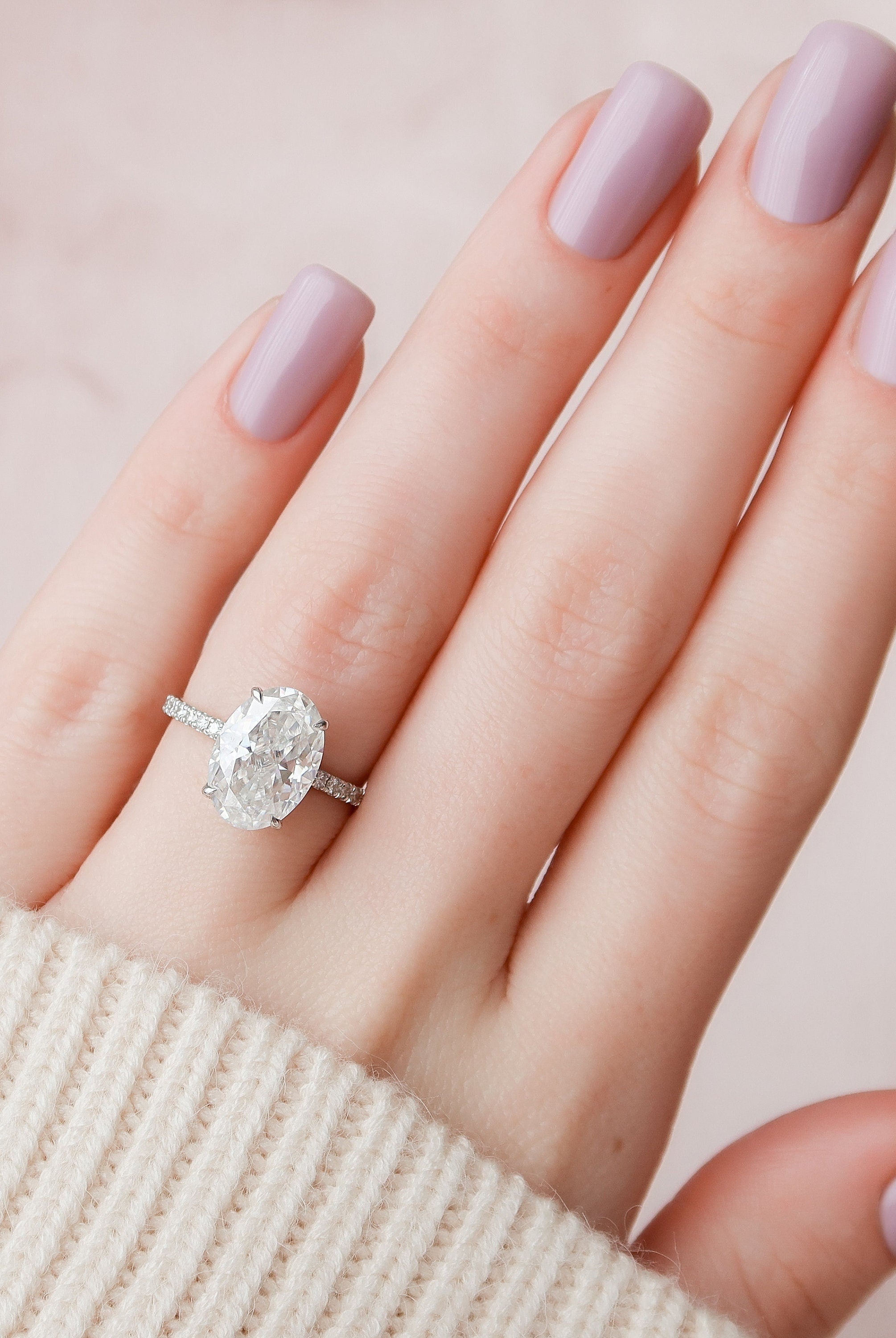 3.0CT Oval Hidden Halo Moissanite Diamond Pave Engagement Ring For Women