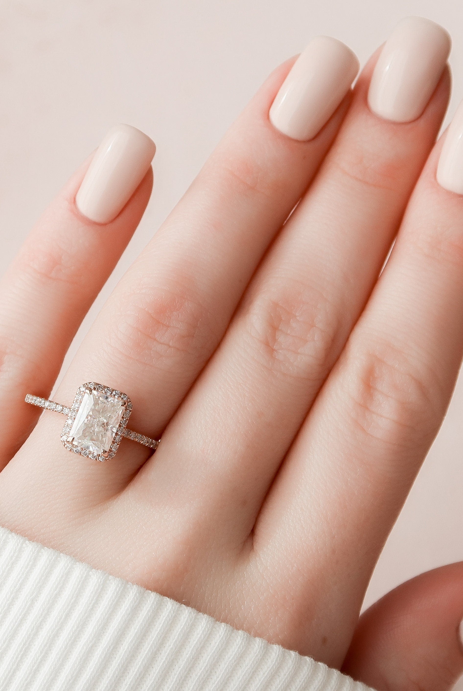 2.0CT Radiant Pave Moissanite Diamond Halo Engagement Ring