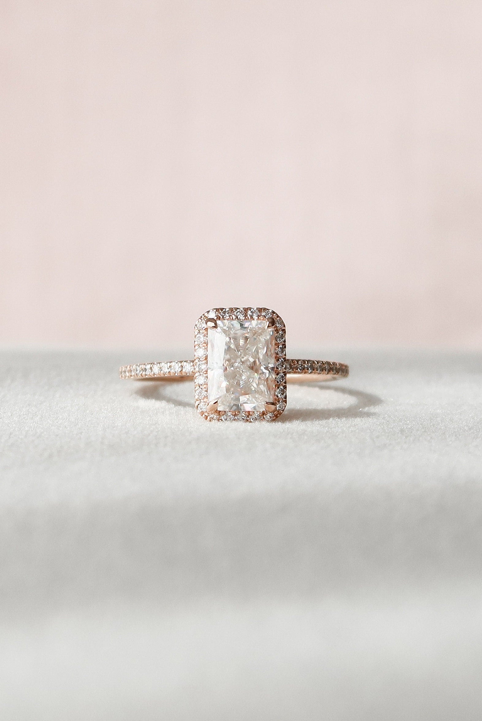 2.0CT Radiant Pave Moissanite Diamond Halo Engagement Ring