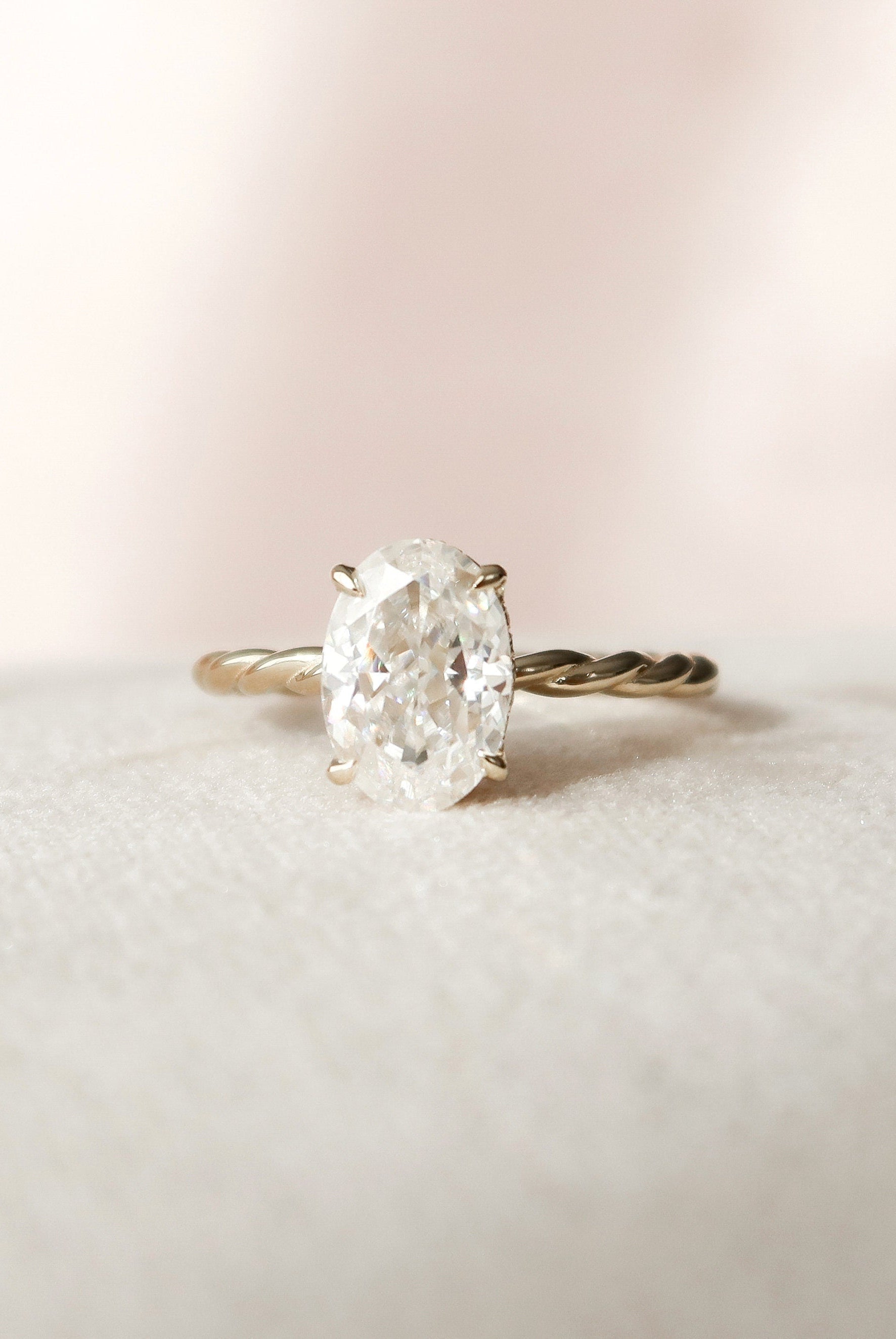 2.0CT Oval Hidden Halo Moissanite Diamond Braided Engagement Ring